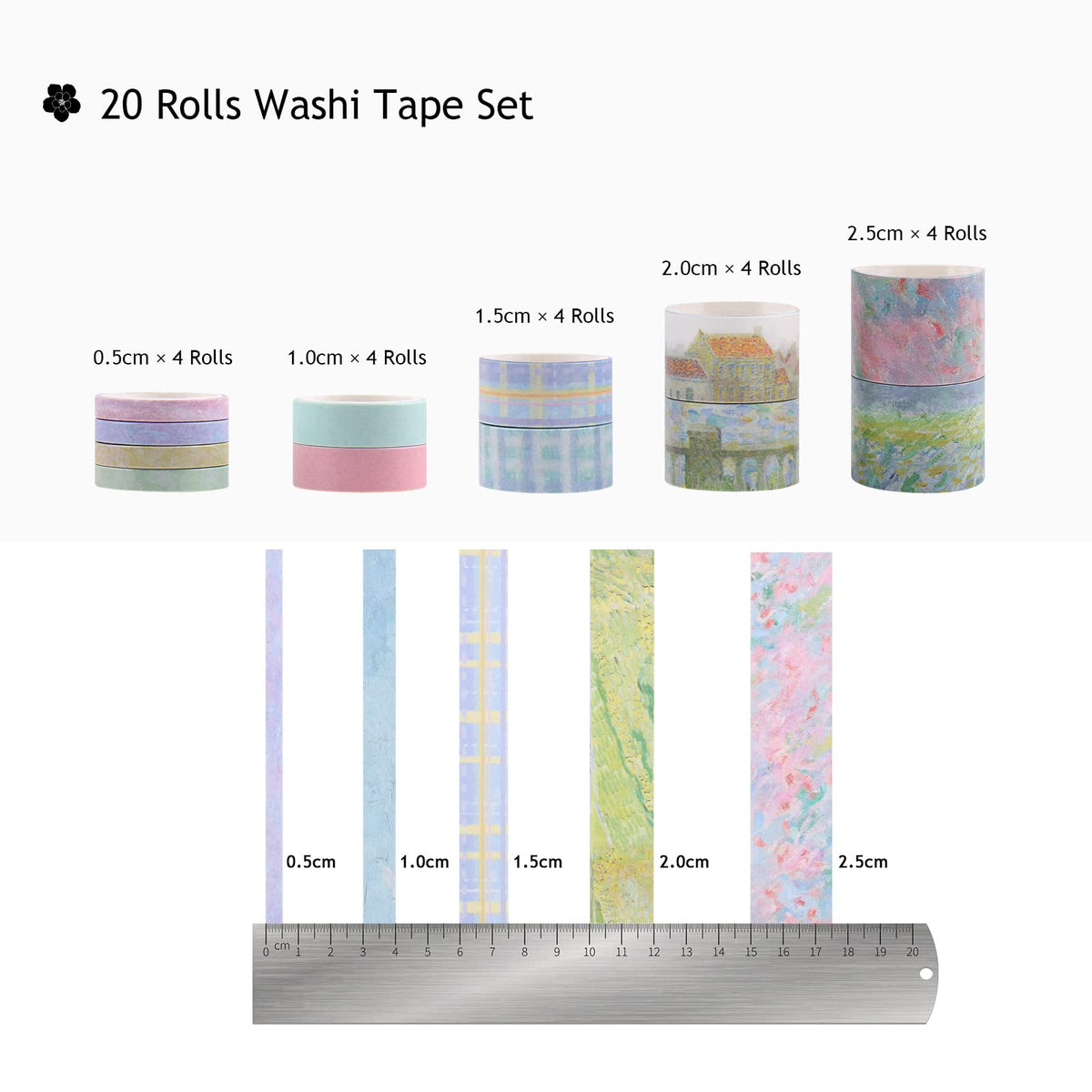 Dizdkizd Floral Green Washi Tape Set, 20 Rolls Cute Seasonal Masking Tape Aesthetic Journaling