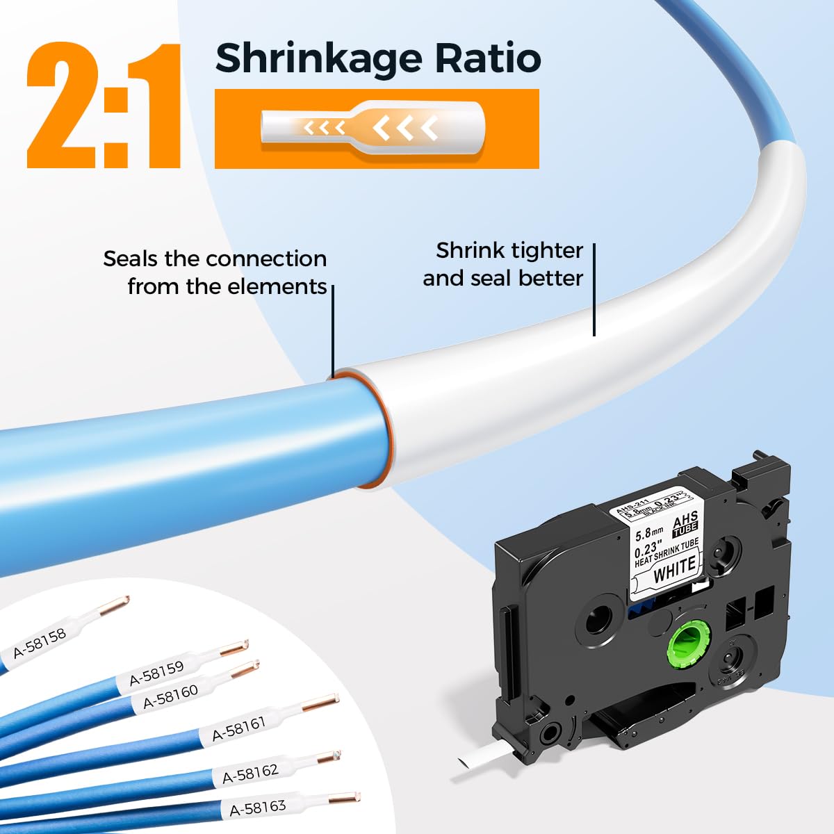 HSe-211 HSe211 Compatible with Brother P Touch Heat Shrink Tube Labels