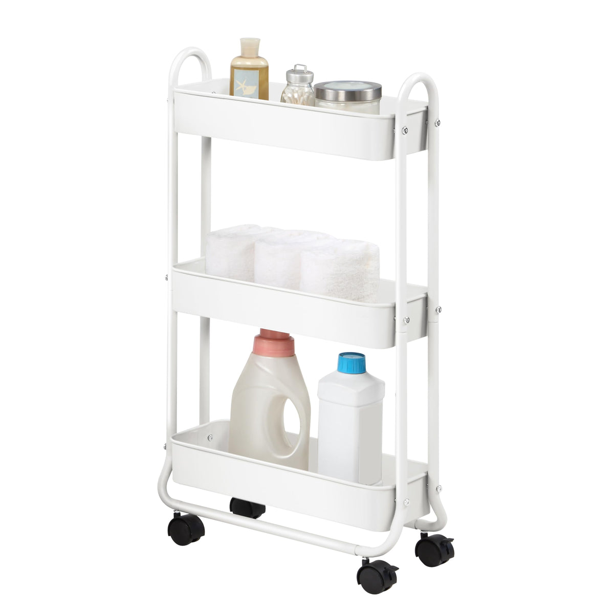 SunnyPoint Slim Rolling Storage Cart, 3 Tier Bathroom Storage Organizer Bathroom, Laundry Utility