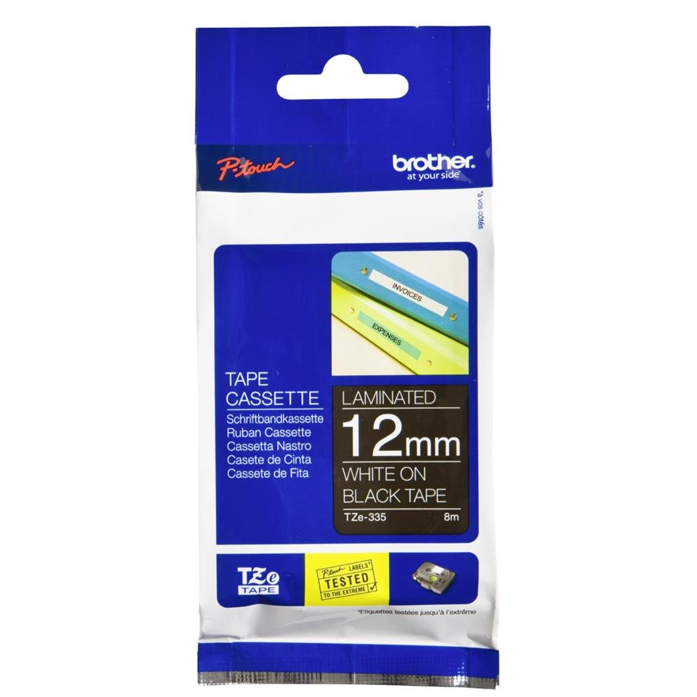 Brother Genuine P-Touch 2-Pack TZe-335 Laminated Tape, White Print on Black Standard Adhesive