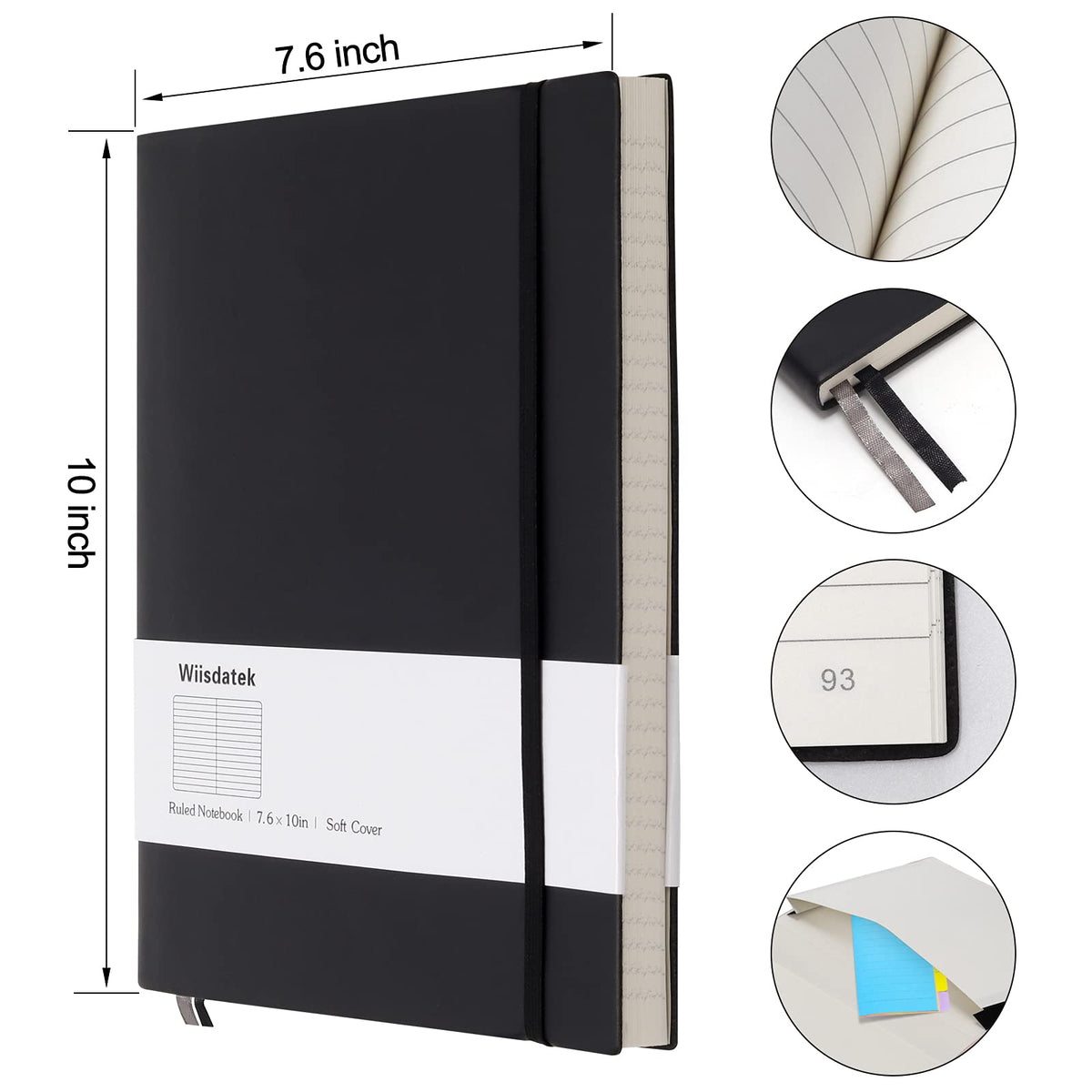 College Ruled Notebook B5, Total 376 Numbered Pages 7.6'' x 10'' (BLACK)