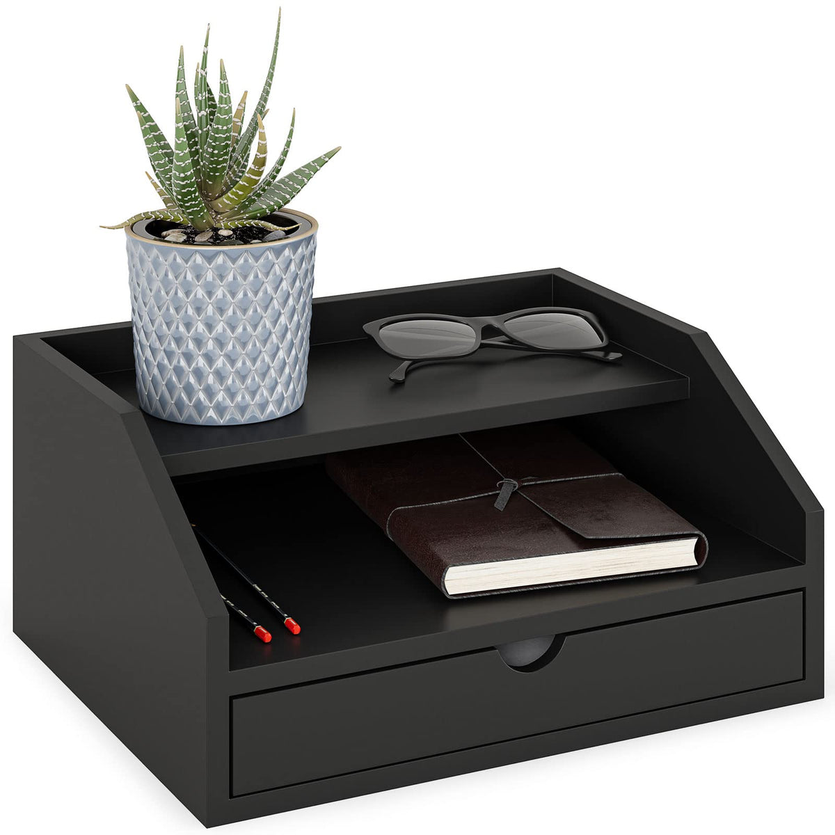 Ballucci Desk Organizer with Drawer, 2 Tier Paper Office Supplies Desk Organizer, 13 2/5" x 9 3/5"