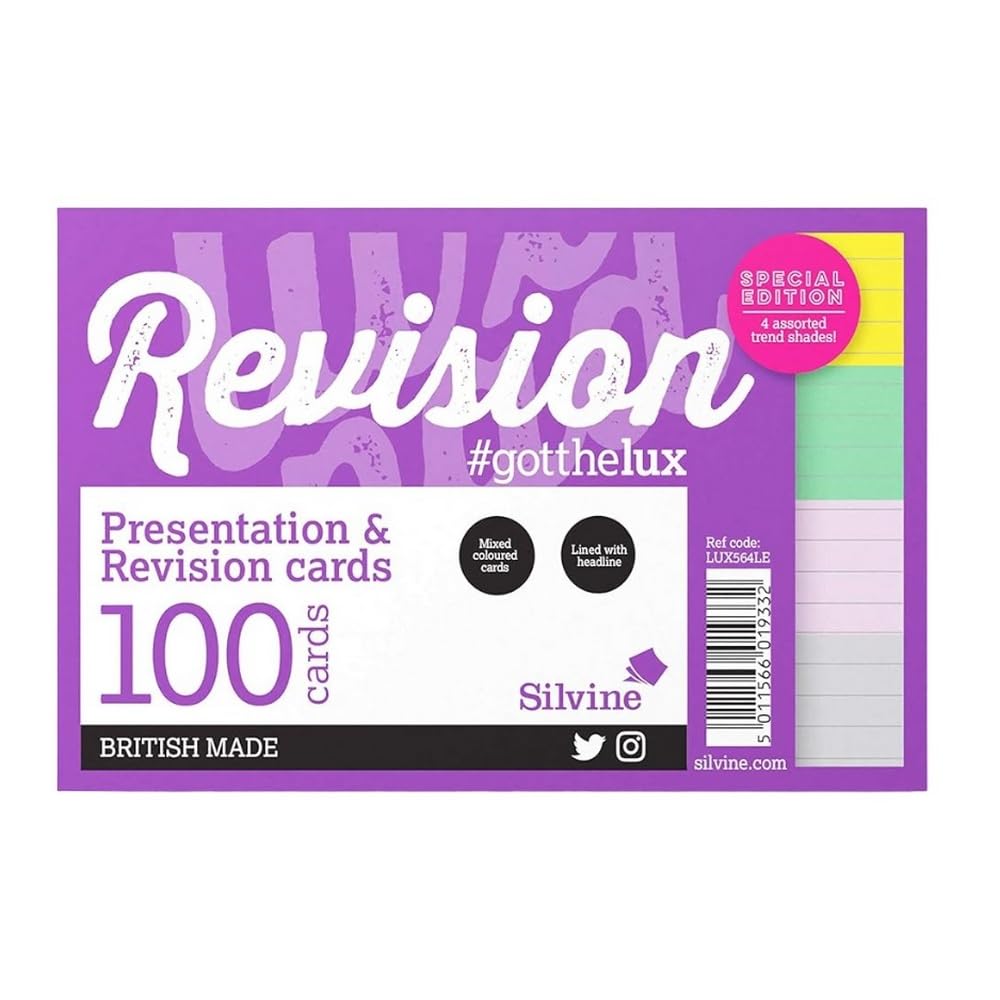 Luxpad Revision A6 Flash Cards - Lined (100 Cards) Assorted Colours