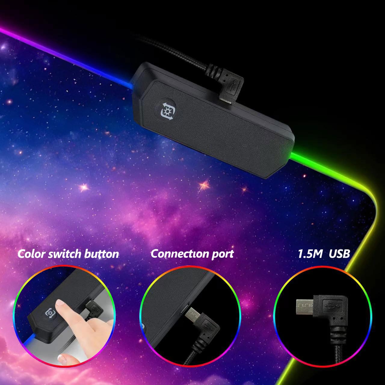 DINKY RGB Gaming Mouse Pad, Large Mousepad with Led Light, Desk LED Keyboard Pad, Non-Slip Rubber