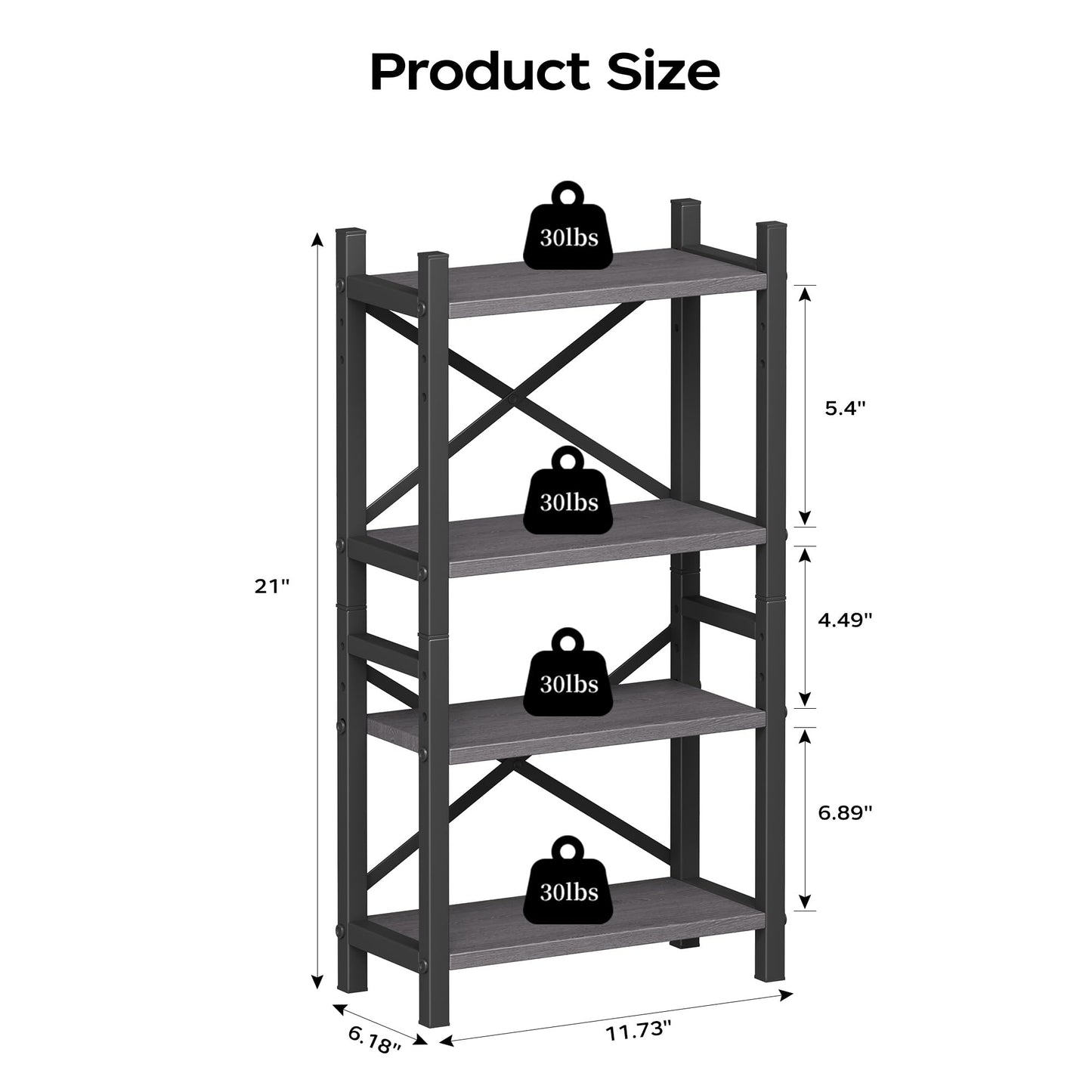 Desktop Bookshelf, 4-Tier Stackable Narrow Bookcase, Adjustable Industrial Desk Organizer & Hutch