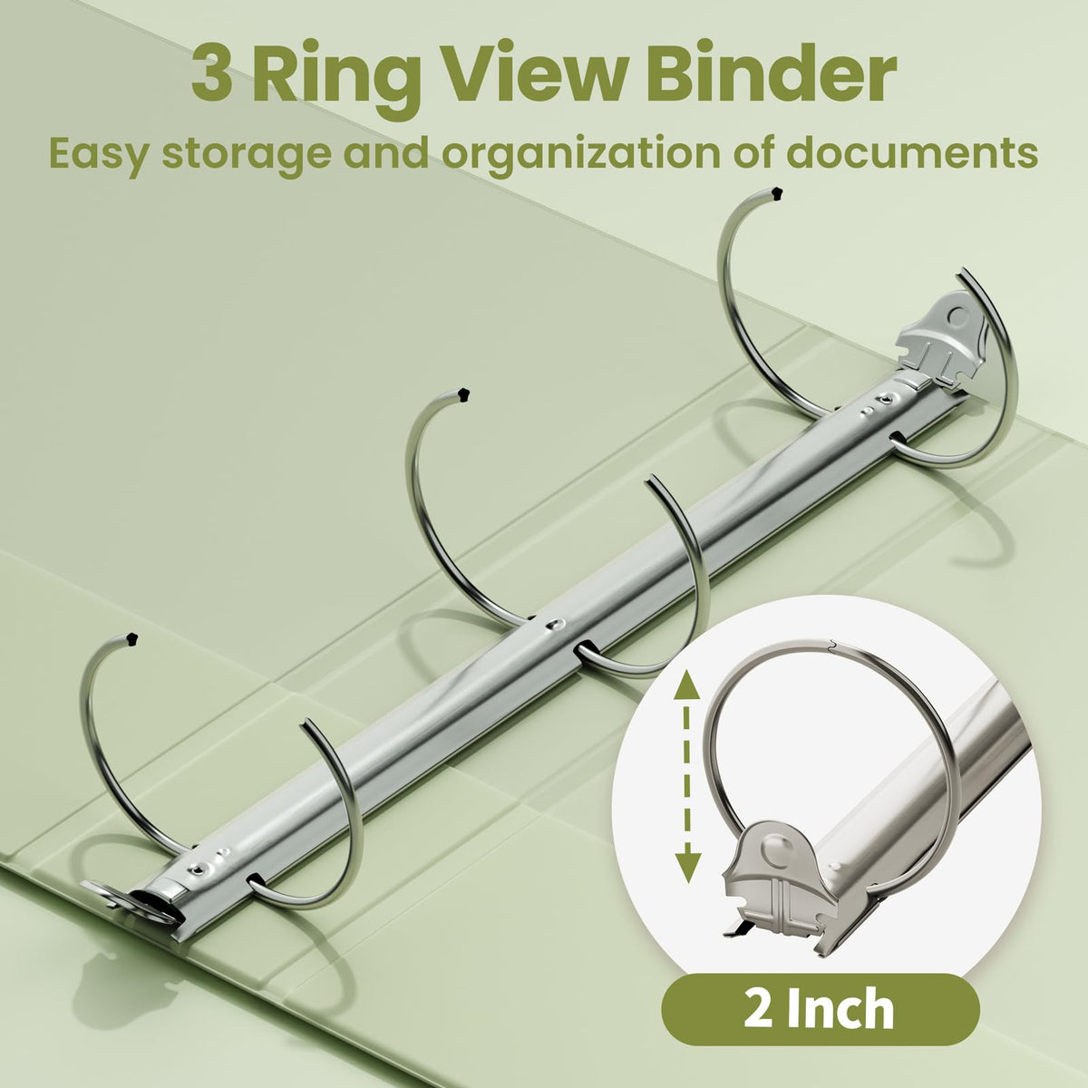SUNEE 3 Ring Binder 2 Inch 1 Pack, Clear View Binder Three Ring PVC-Free (Fit 8.5x11 Inches) for
