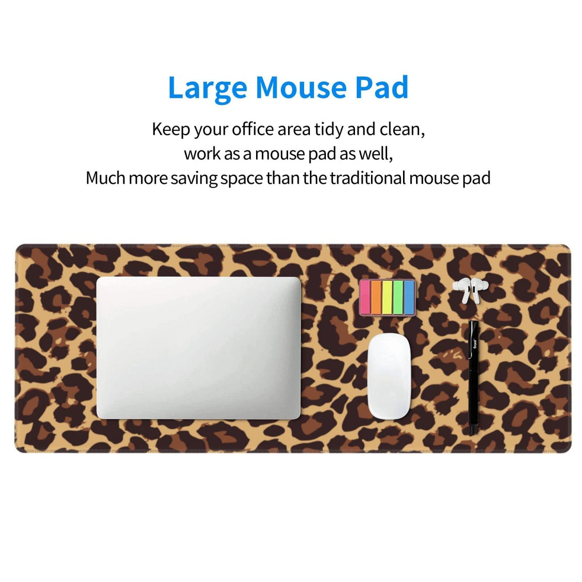 Leopard Print Gaming Mouse Pad Non Slip XL Large Mousepad Stitched Edge Rubber Base Desk Mat for
