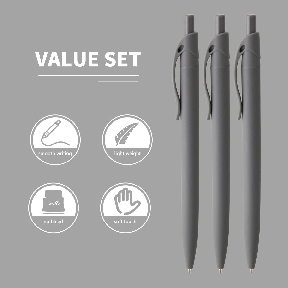 deegtran Pens Bulk, 50 Pack No Bleed Grey Barrel Black Ink Click Pens, Wholesale Retractable
