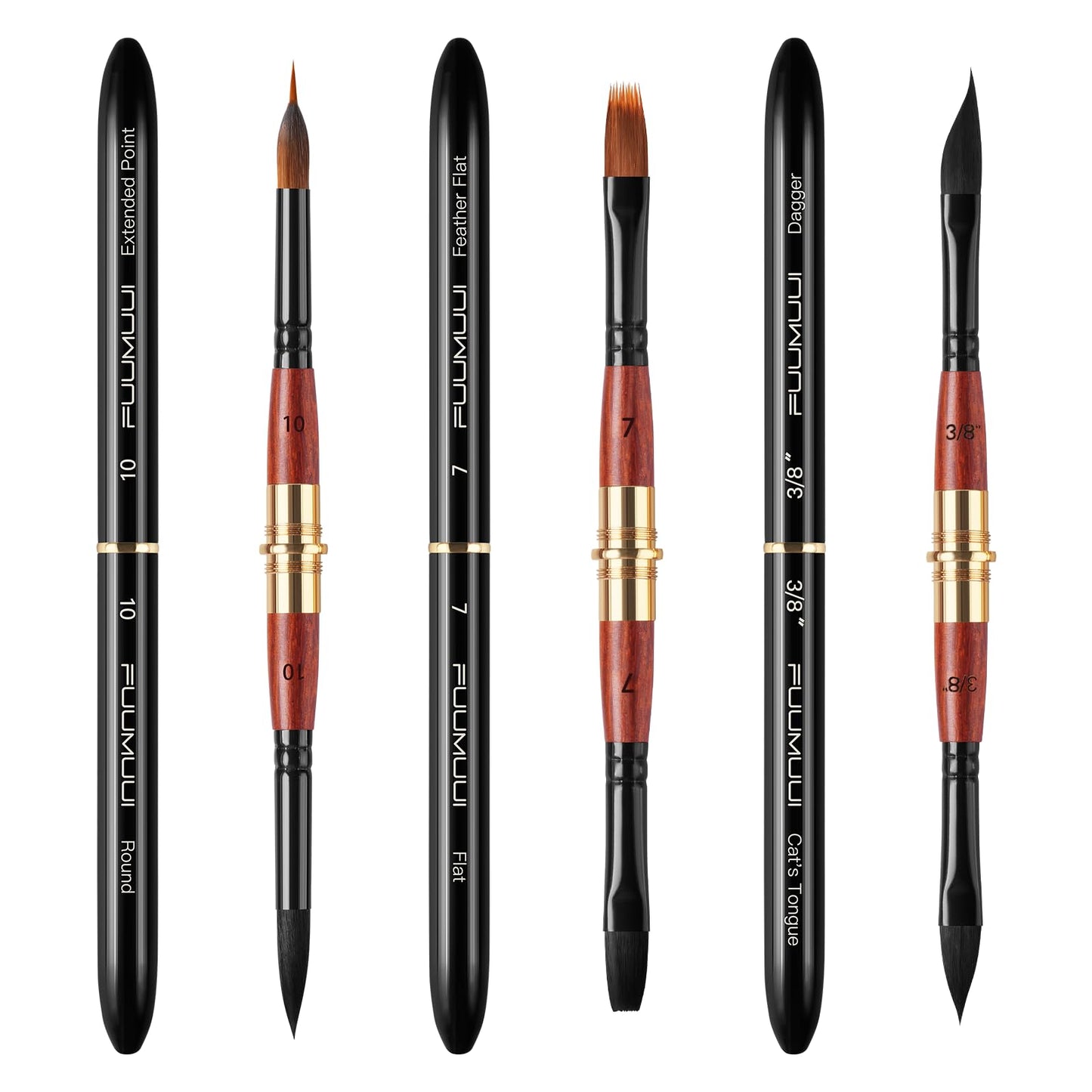 3pcs Dual-Tip Travel Watercolor Brushes - 6 Tip Styles, Fuumuui Sable Synthetic Squirrel Hair