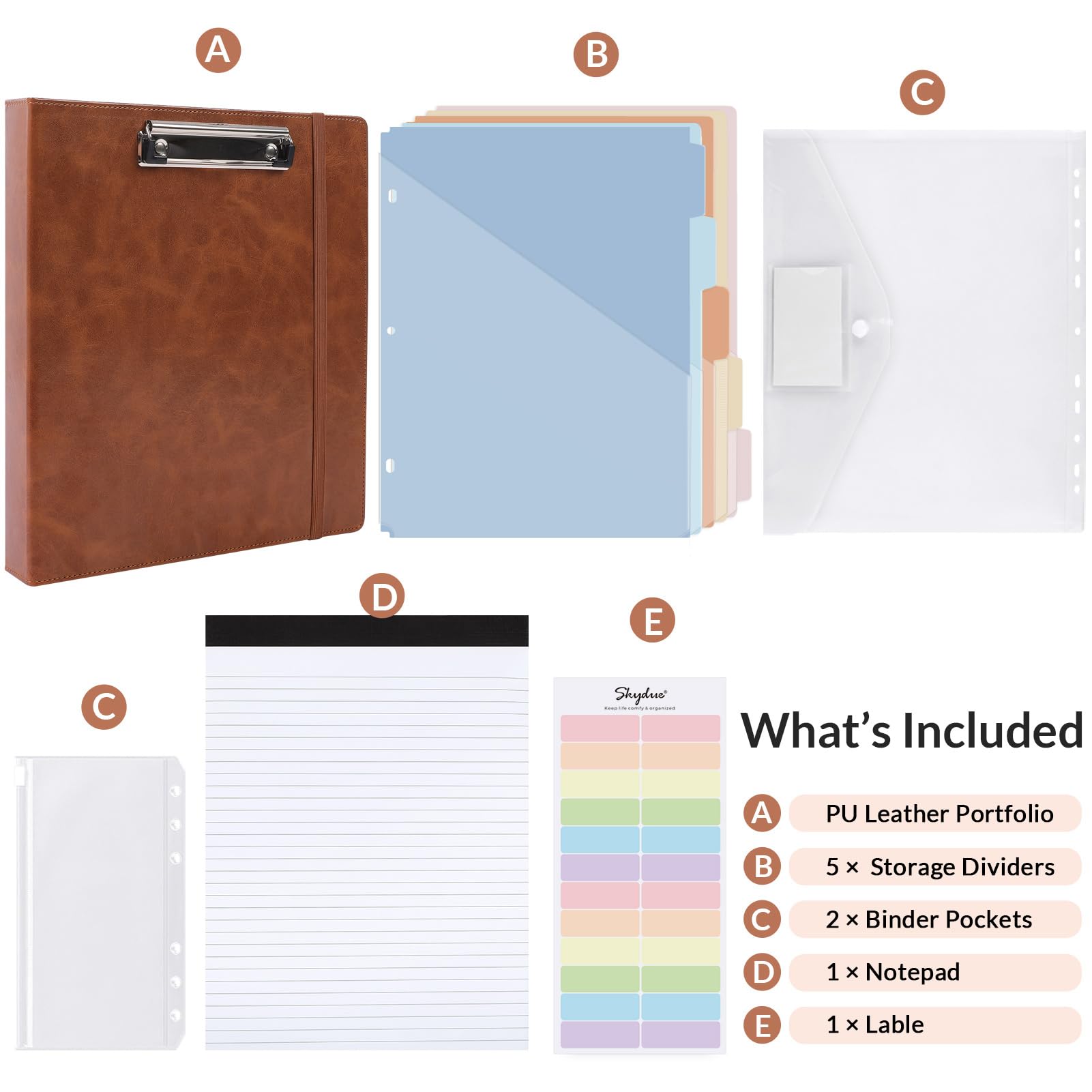 SKYDUE 3 Ring Binder with Clipboard,1 Inch Binder, 13.2" × 10.2" PU Clipboard Binder with Notepad &