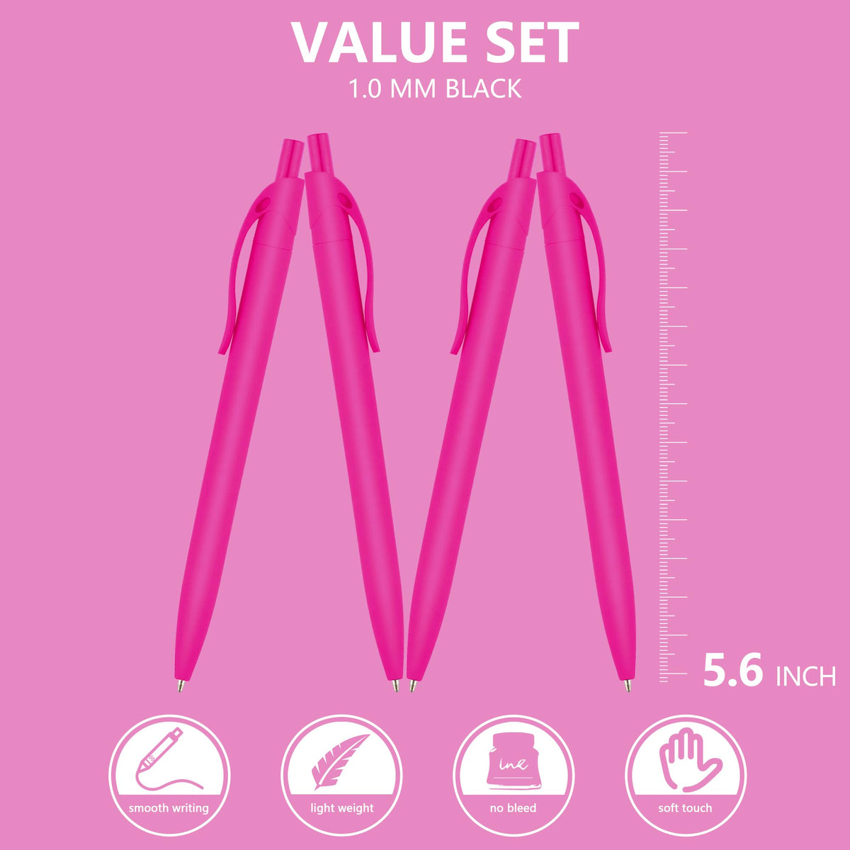 Deegtran Pens Bulk, 100 Pack No Bleed Hot Pink Barrel Click Pens, Wholesale Retractable Ballpoint