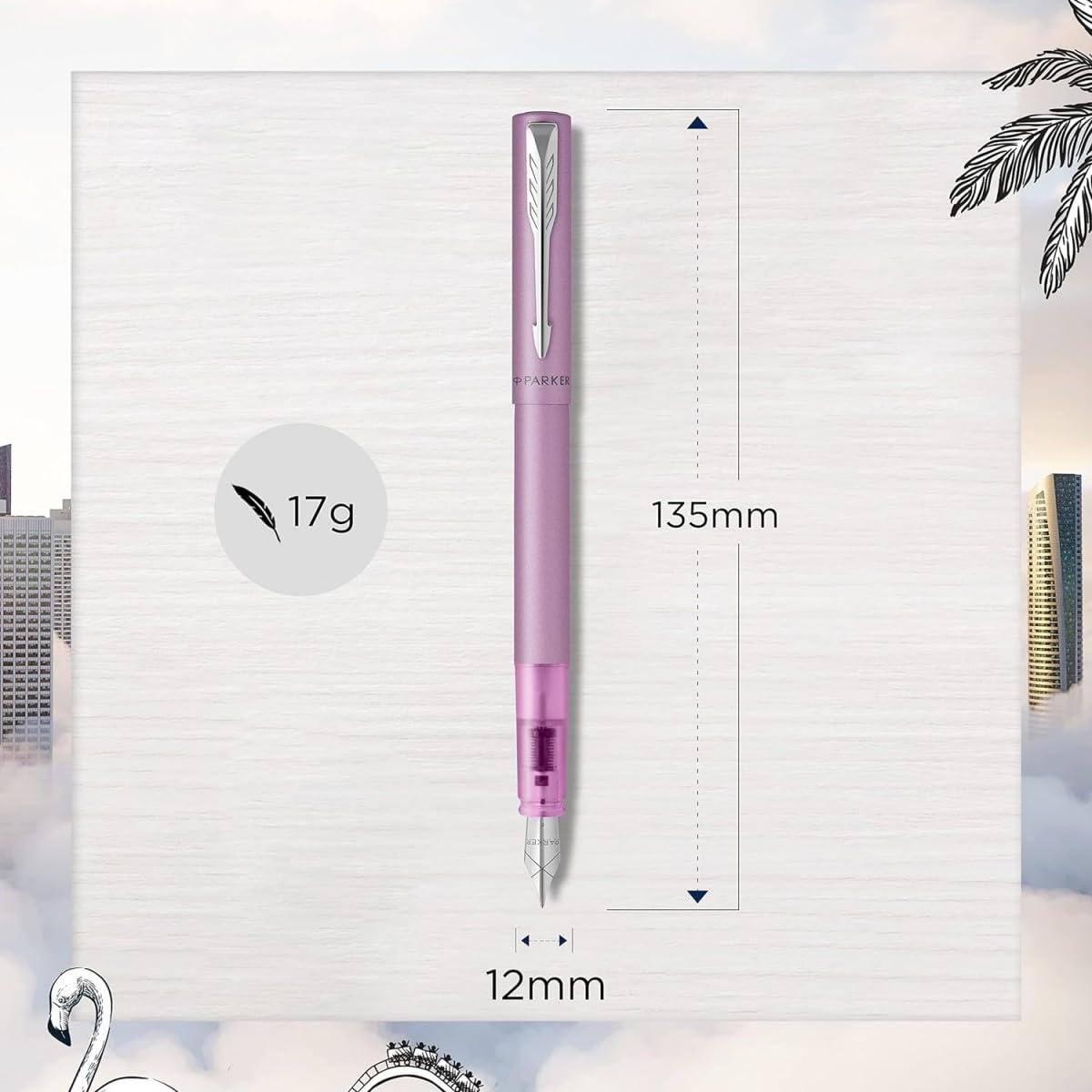 Parker Vector XL Fountain Pen | Metallic Lilac Lacquer on Brass | Medium Nib with Blue Ink Refill |