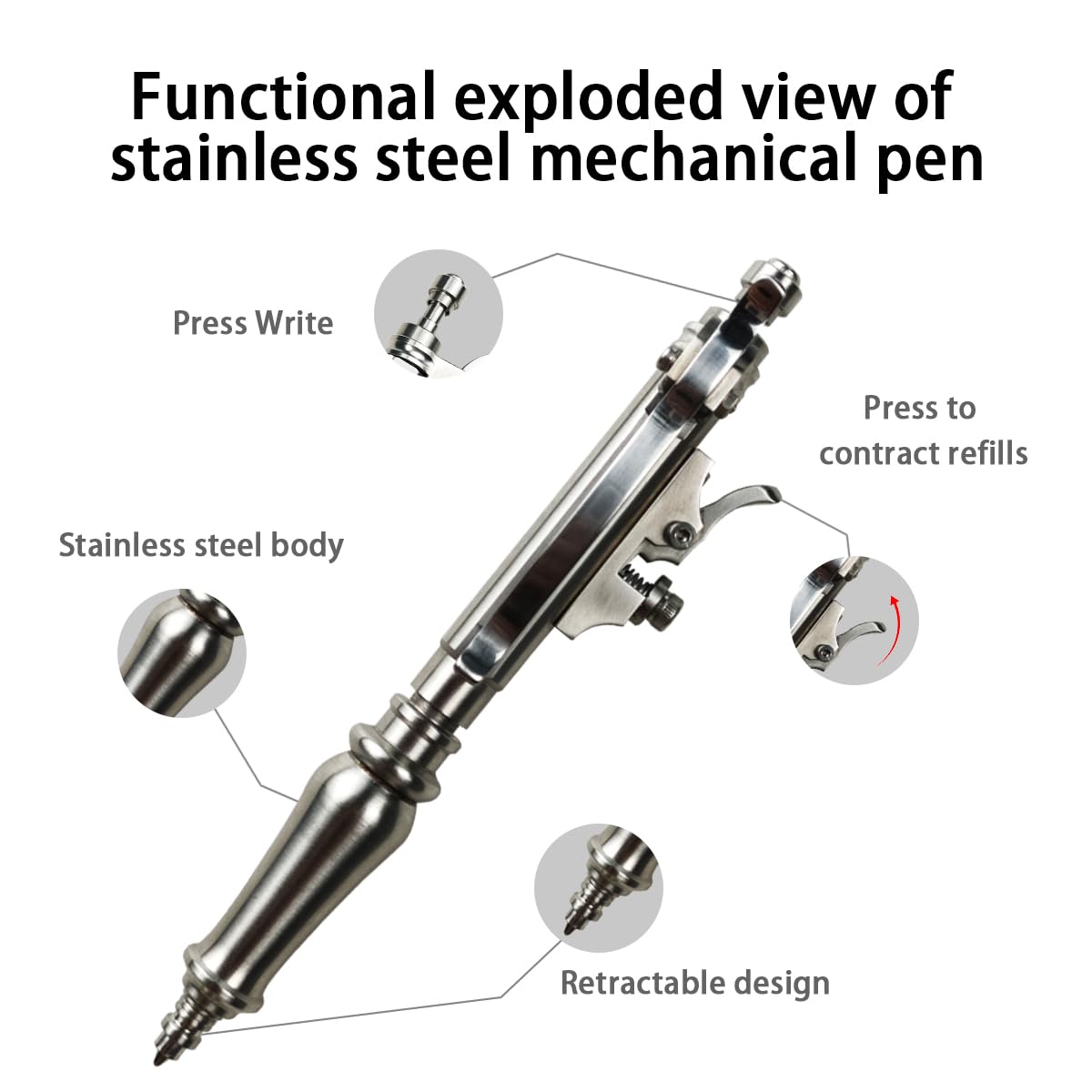 Dr. Metalleung Heavy Duty Pocket Bolt Action Pen – Retractable Stainless Steel Ballpoint Pen Clip
