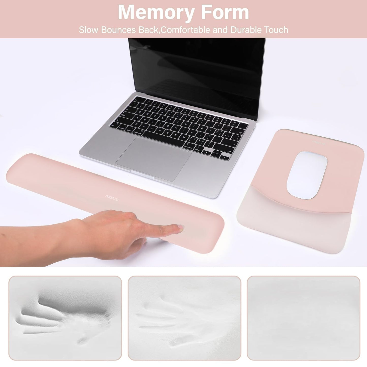 MOSISO Wrist Rest Support Mouse Pad & Keyboard Set, Baby Pink