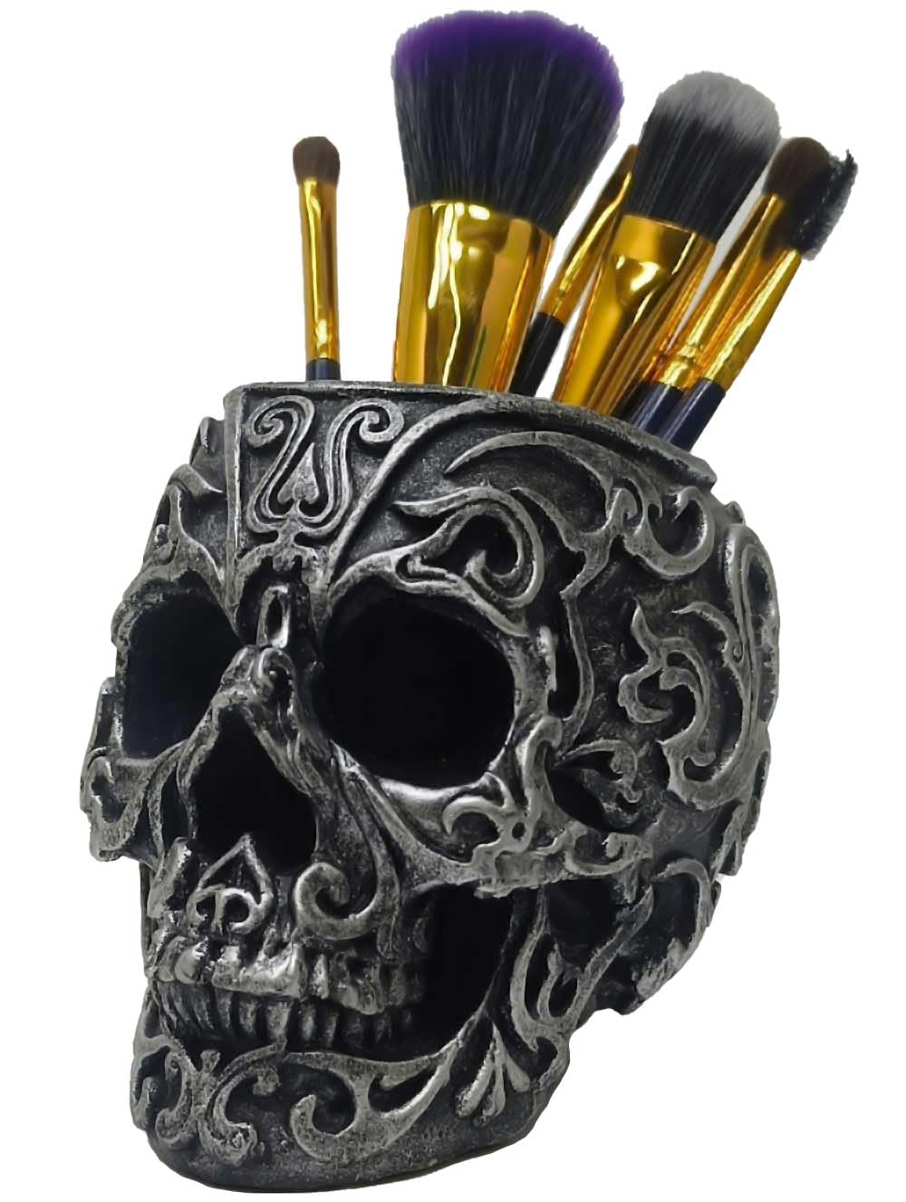 CUZOKOLA Gothic Skull Decor Makeup Brush Holder Vanity Decor with Strong Resin,Pen Holder for Home