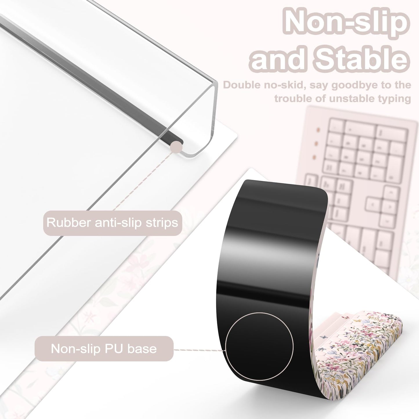 HAOCOO Keyboard Stand with Wrist Rest, Ergonomic Wrist Rest Office Desk Accessorie, 3-Level Height