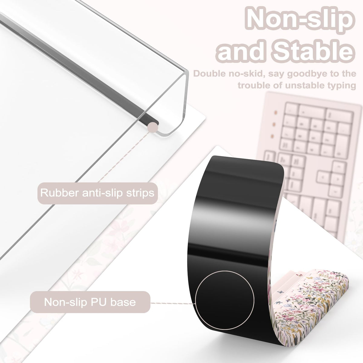 HAOCOO Keyboard Stand with Wrist Rest, Ergonomic Wrist Rest Office Desk Accessorie, 3-Level Height