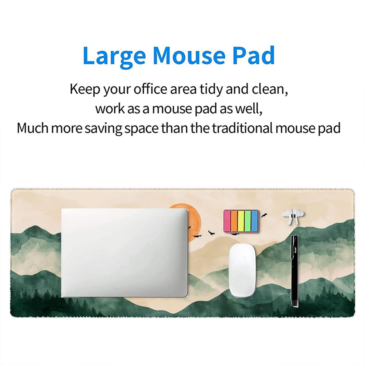 Mountains Desk Pad Mouse Pad Green Yellow Forest Landscape Mousepad XL Large Gaming Mouse Pad
