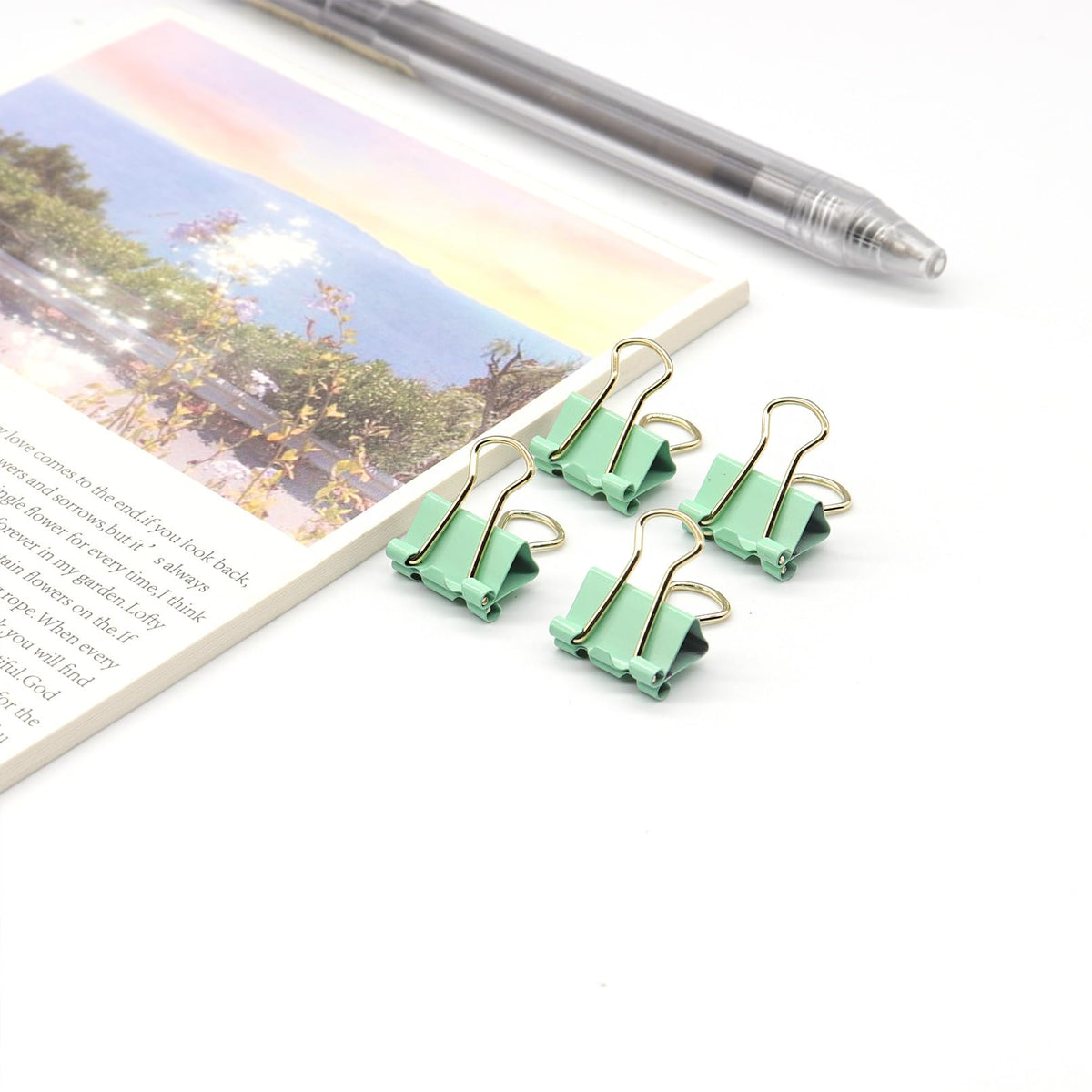 Light Green Binder Clips, Mini Paper Clip, Small Paper Clamps 15mm (5/8 inch), 100 Pack Micro Size