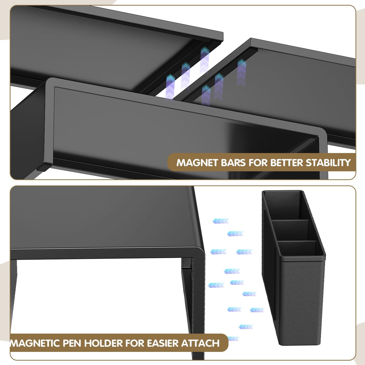 LEKETREE Dual Monitor Stand Riser with Drawer and 2 Pen Holders, Black