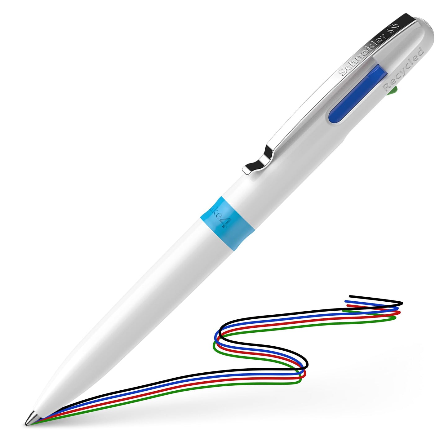 Schneider Take 4 Ballpoint Pen M (Medium), Refillable + Retractable, White Barrel, 4-In-1