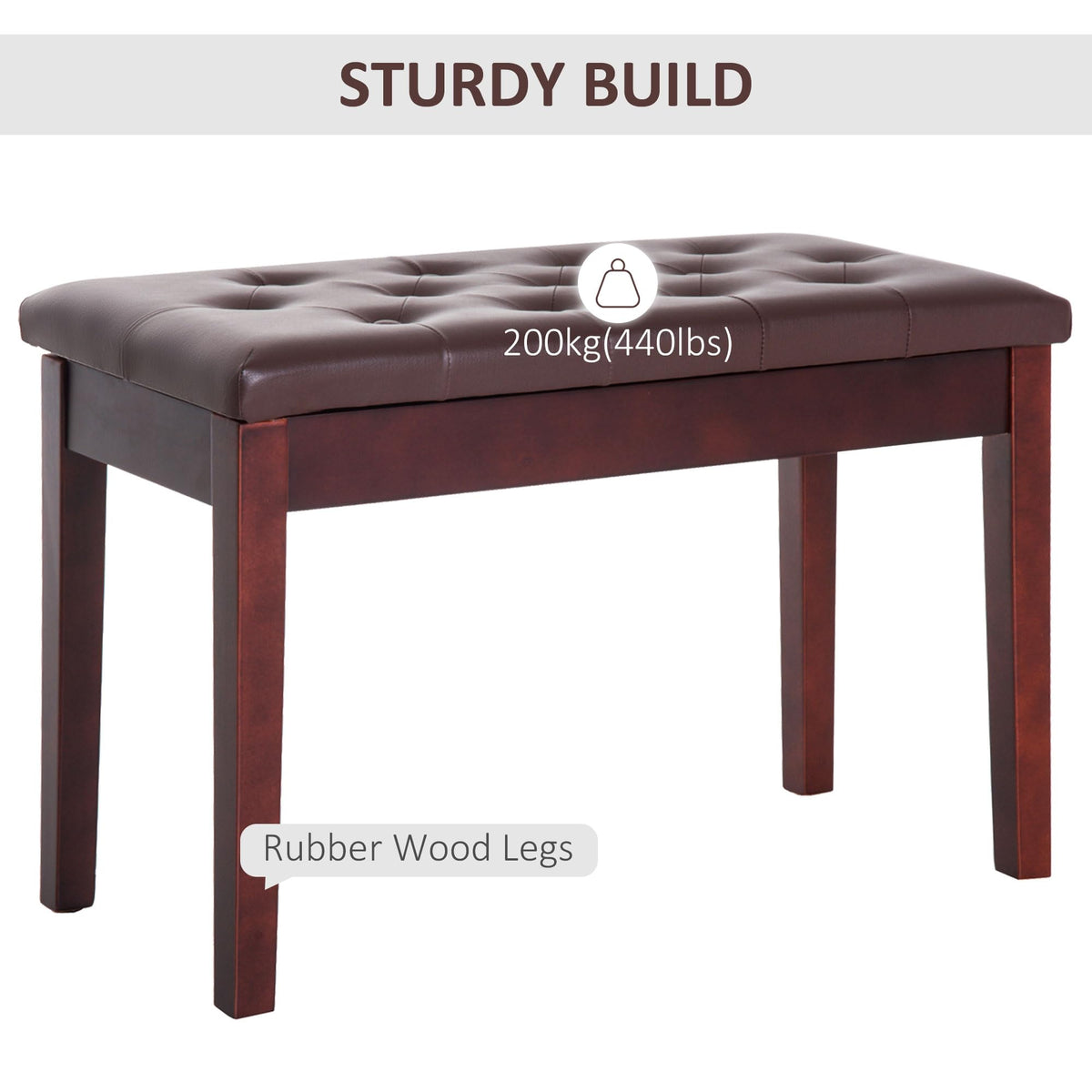 HOMCOM Piano Bench with Faux Leather Padded Cushion, Chestnut Brown