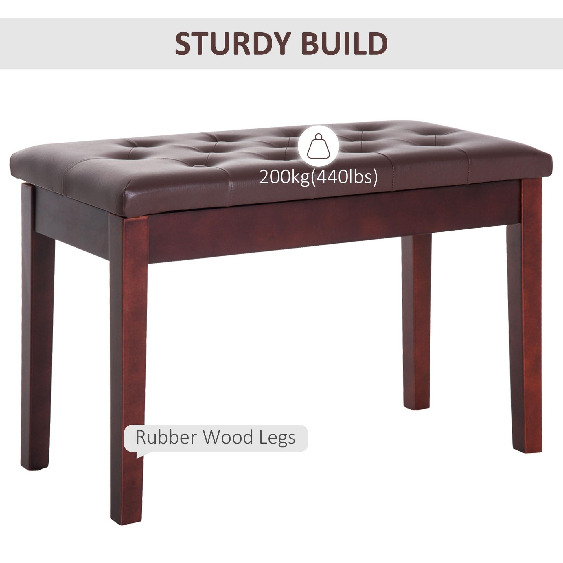 HOMCOM Piano Bench with Faux Leather Padded Cushion, Chestnut Brown