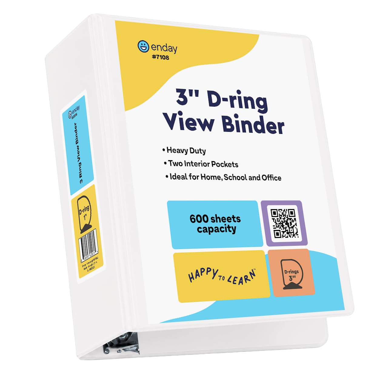 Enday 3 Inch Binder White 3 Ring Binder 3 Inch, Heavy Duty Three Ring Binder, 600 Sheets Capacity
