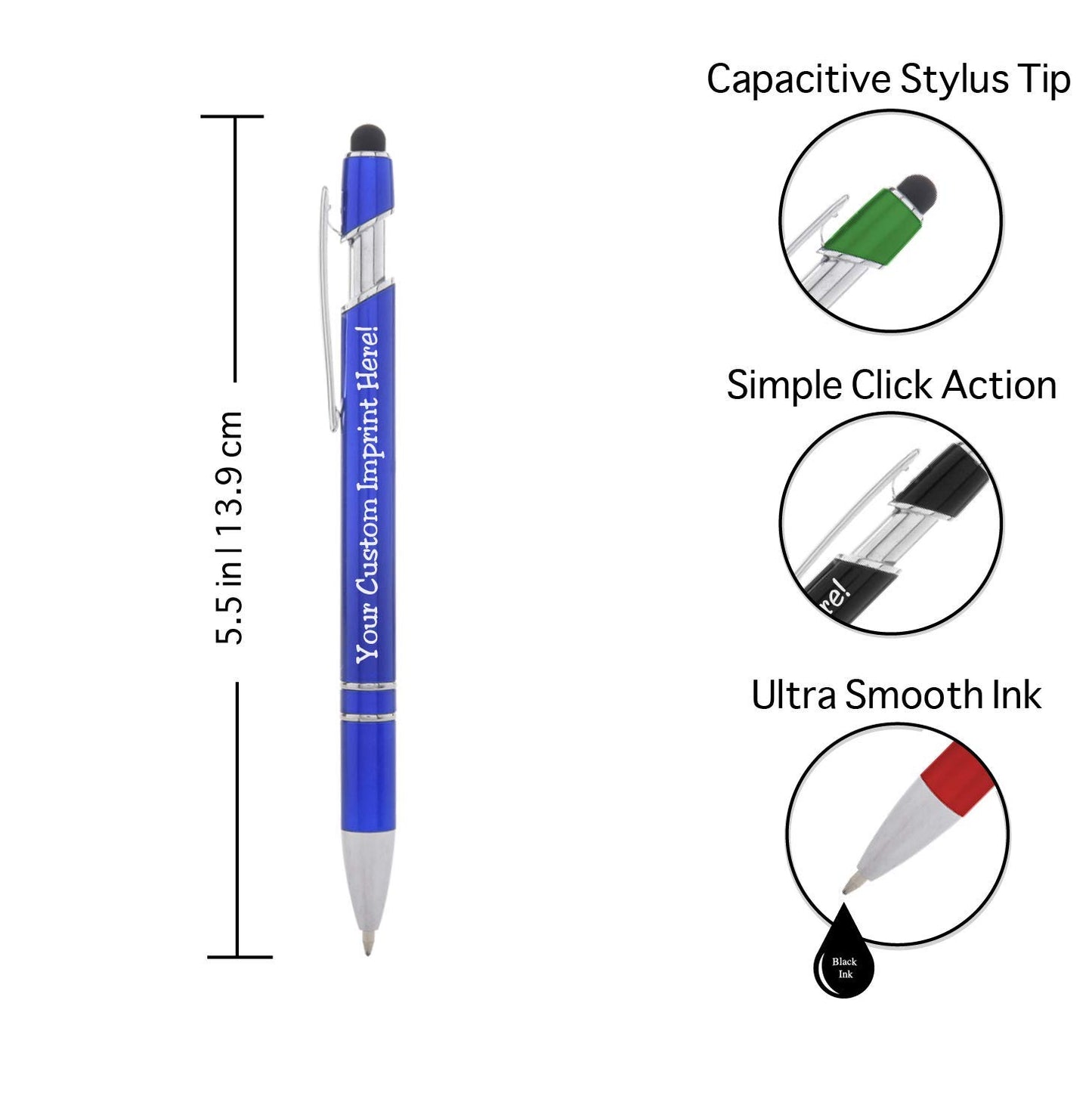 Express Pencils Modern Metallic Personalized Pens, Green, Ultra-Smooth Black Ink, Responsive Clip