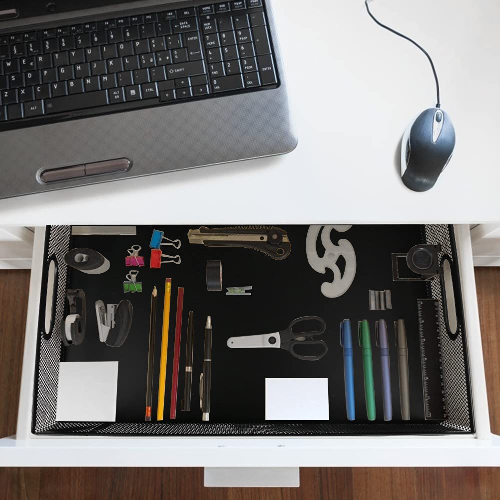 EsOfficce Desk Drawer Organizer, A4 Large Metal Mesh Desk Organizer Tray, Versatile Storage Box Set