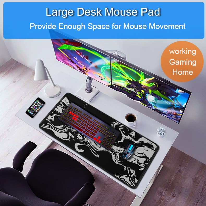 Gaming Mouse Pad, 31.5x15.7 inch Large Extended Computer Keyboard Mouse Mat, Water Resist Non-Slip