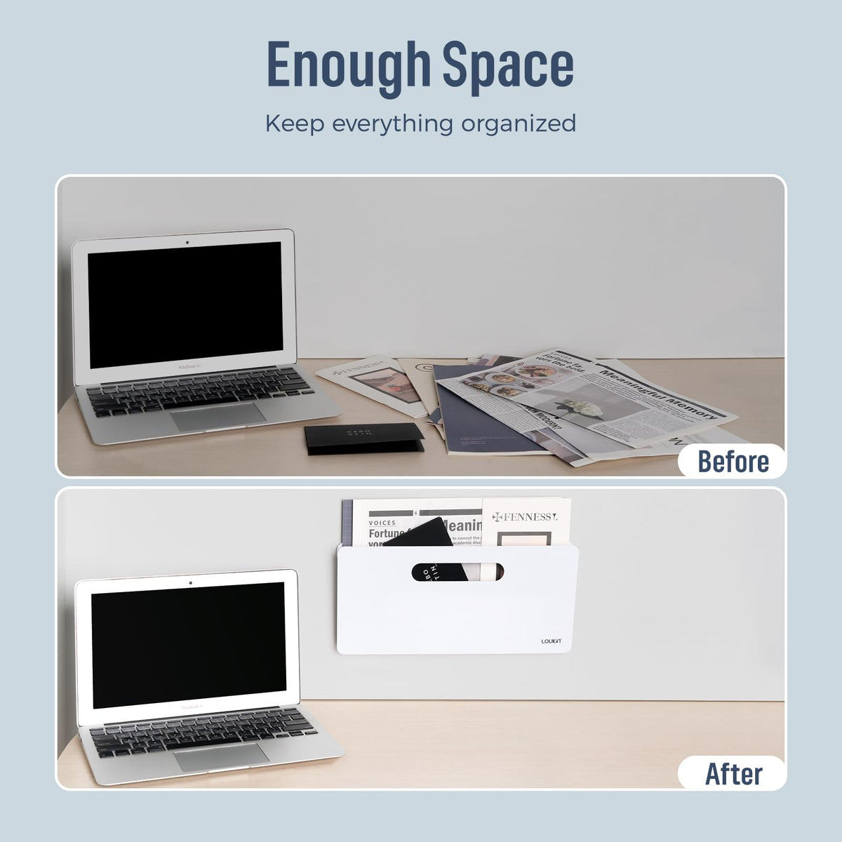 loukin Magnetic File Holder, Wall Mount Paper Organizer, 3 Mount Options