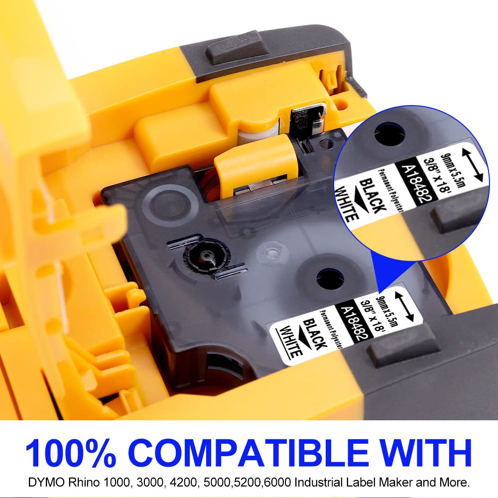 Replacement for Dymo Rhino 18482 Permanent Polyester Label Tape 3/8