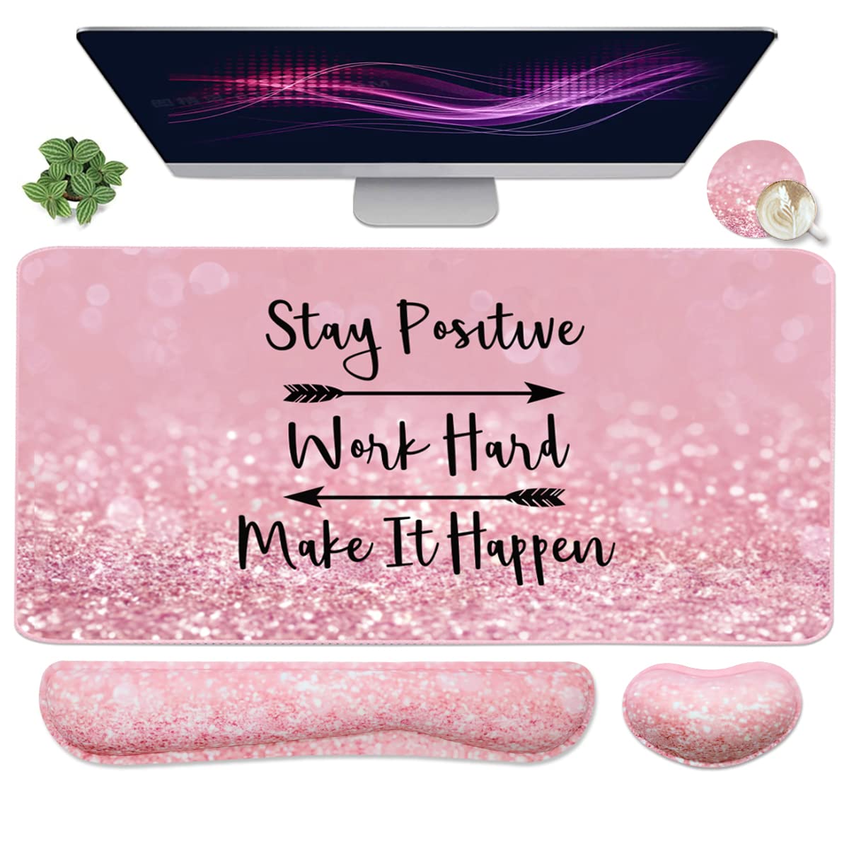 Large Mouse Pad and Keyboard Wrist Rest, Desk Pad for Keyboard and Mouse, 4-in-1 Large Gaming Mouse