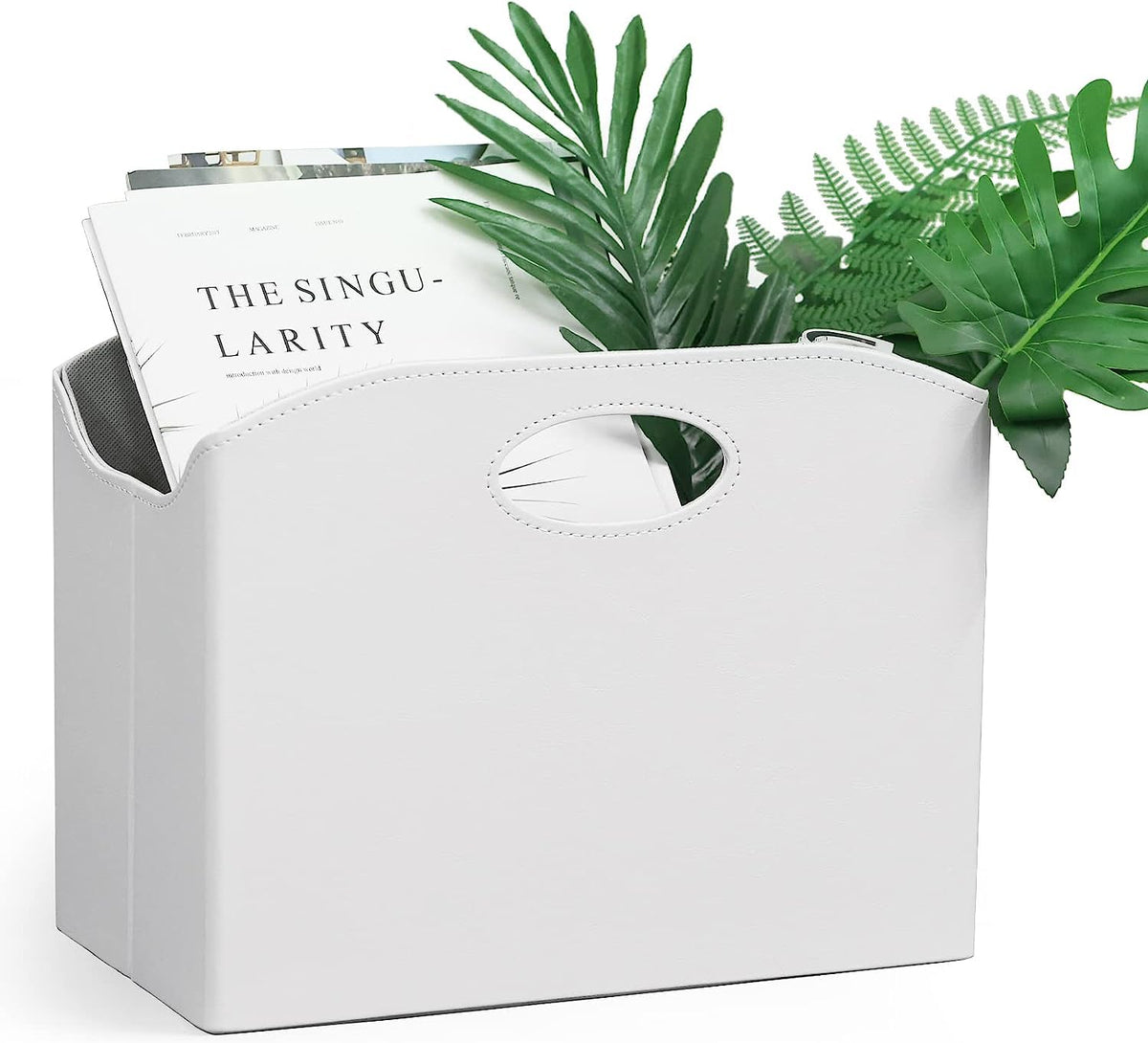 EZDeco Magazine Holder Foldable Magazine Rack Floor PU Leather File Holder Newspaper Book Storage