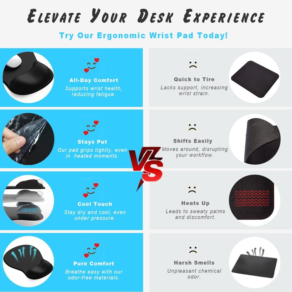 ErgoComfort Gel Wrist Rest Mouse Pad-Ergonomic Office Mousepad with Wrist Support-Non-Slip, Design