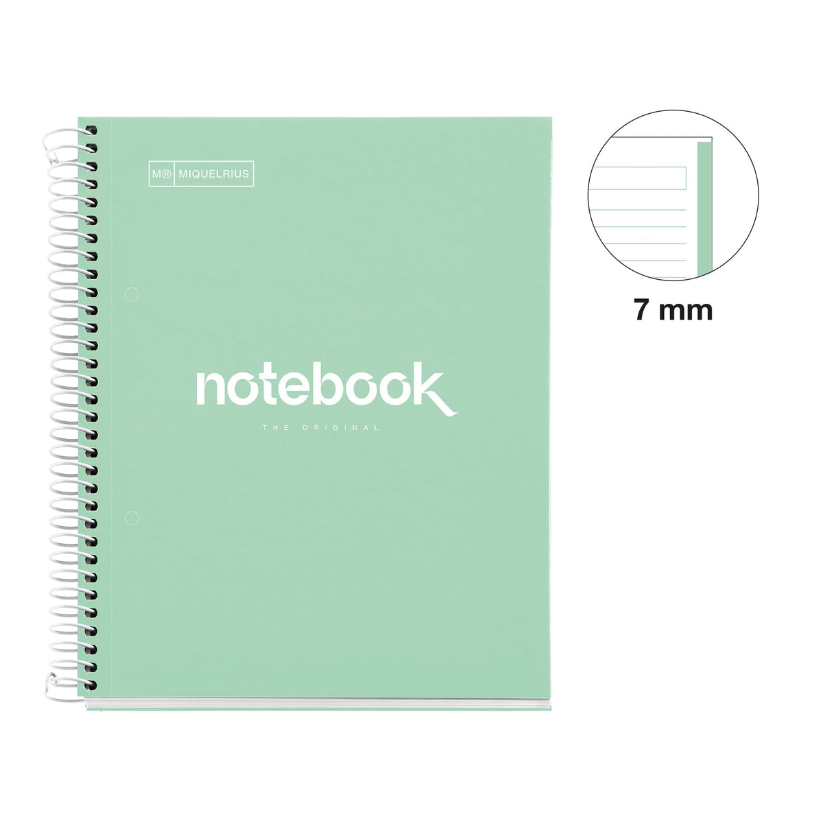 Miquelrius - Spiral notebook A5-80 sheets 90 g - Lines 7 mm - 1 coloured strip - Laminated hard