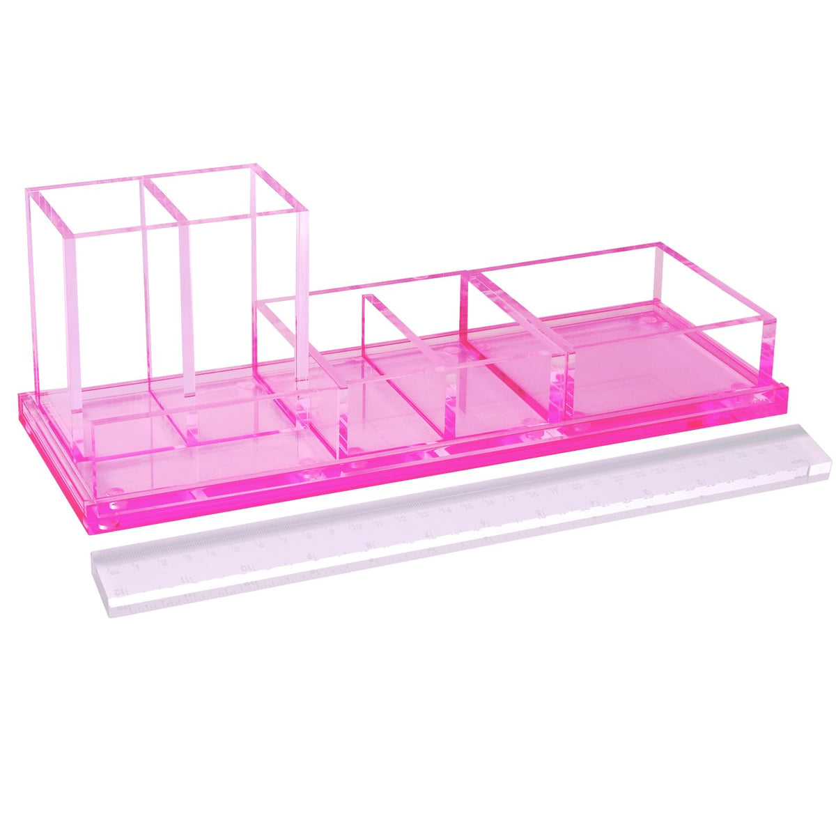 EXPUTRAN Acrylic Desk Organizer 4-Piece Desk Kit + Free Complimentary Acrylic Ruler, Desktop