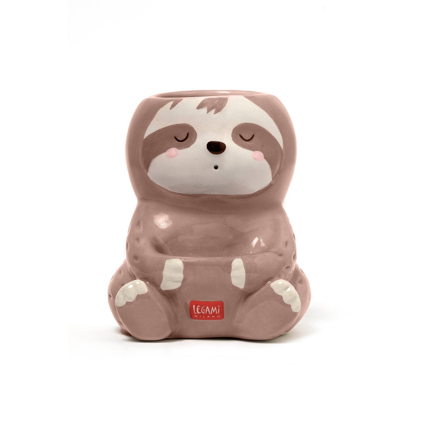 LEGAMI Desk Friends Ceramic Pen Holder, 9.2 x 10.4 cm, Sloth Theme, for Desk, Hand Painted