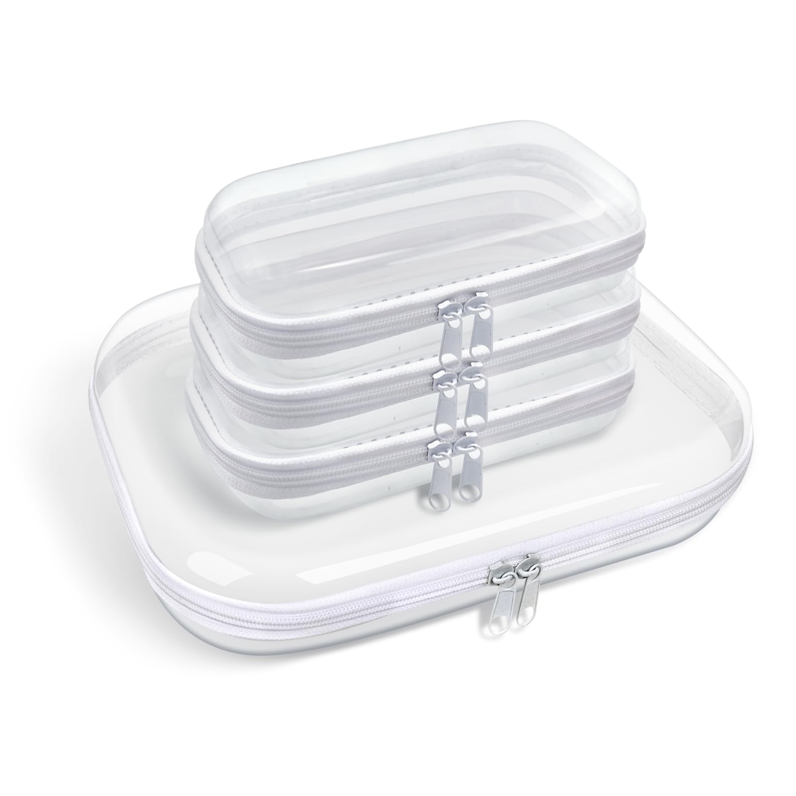 honitty Clear Hard Shell Zipper Case,3PCS Transparent Clear Laser Zipper Pouches,Hard Side Plastic