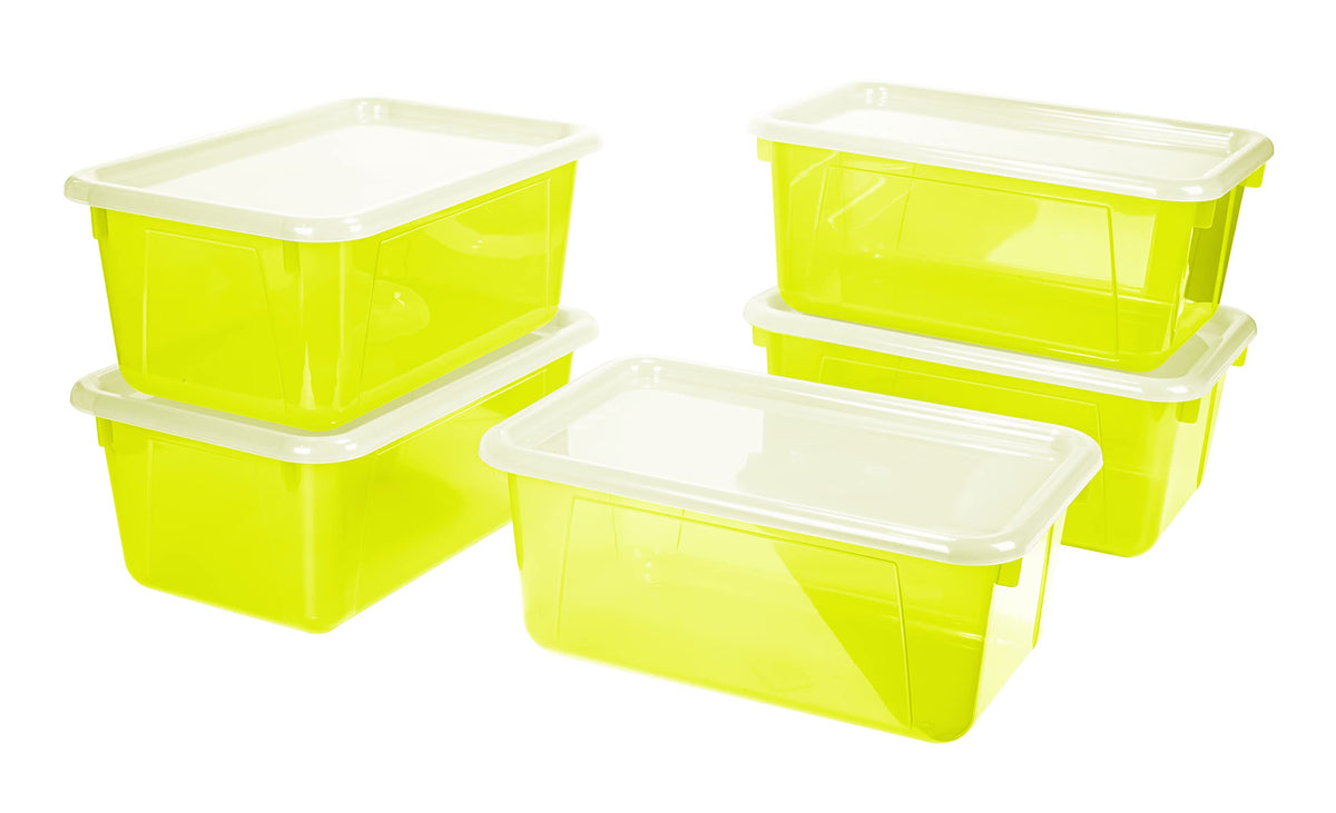 Storex Small Cubby Bins – Plastic Storage Containers for Classroom with Non-Snap Lid, 12.2 x 7.8 x