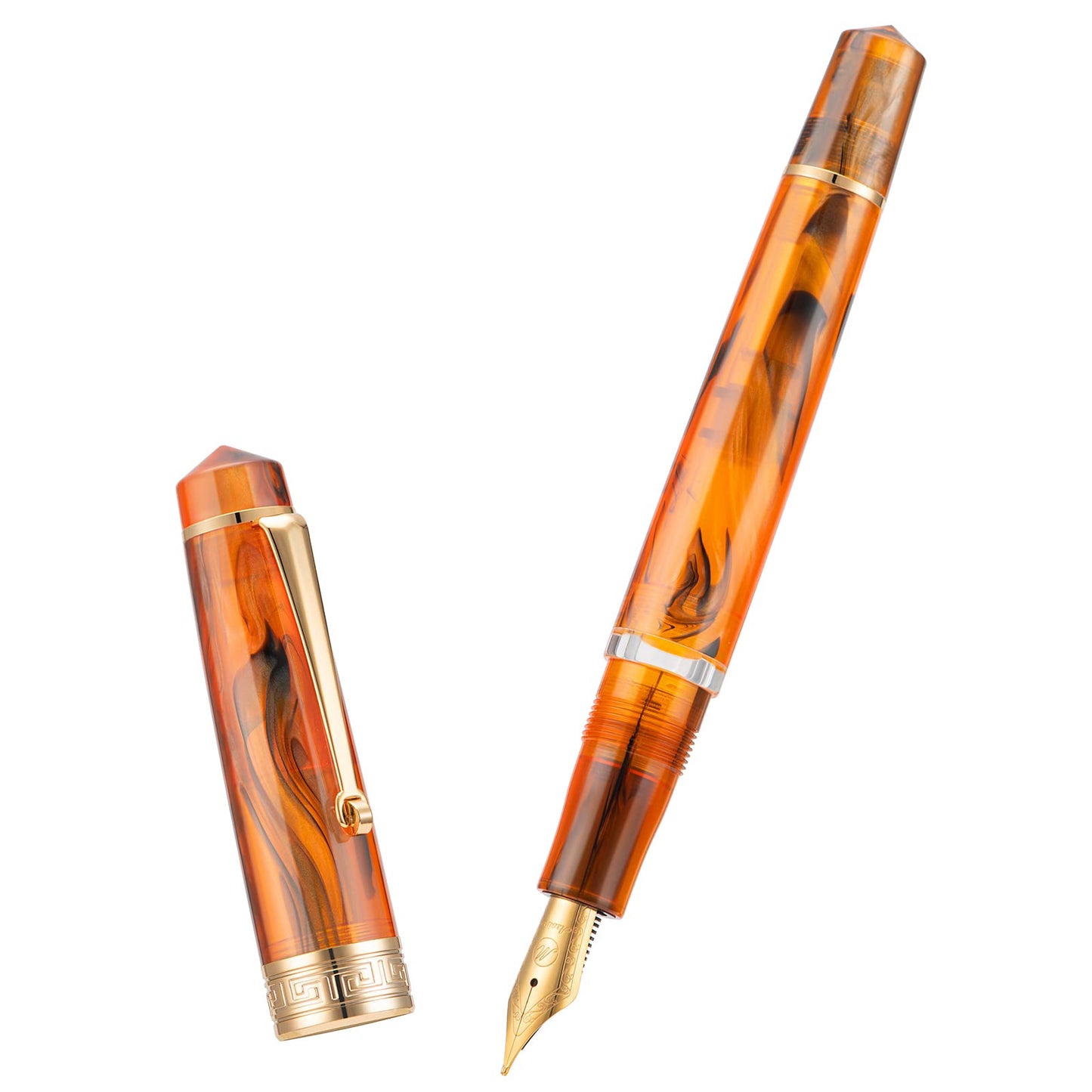 Asvine P20 Piston Fountain Pen Amber Resin, Iridium Extra Fine Nib Gold Trim Smooth Writer