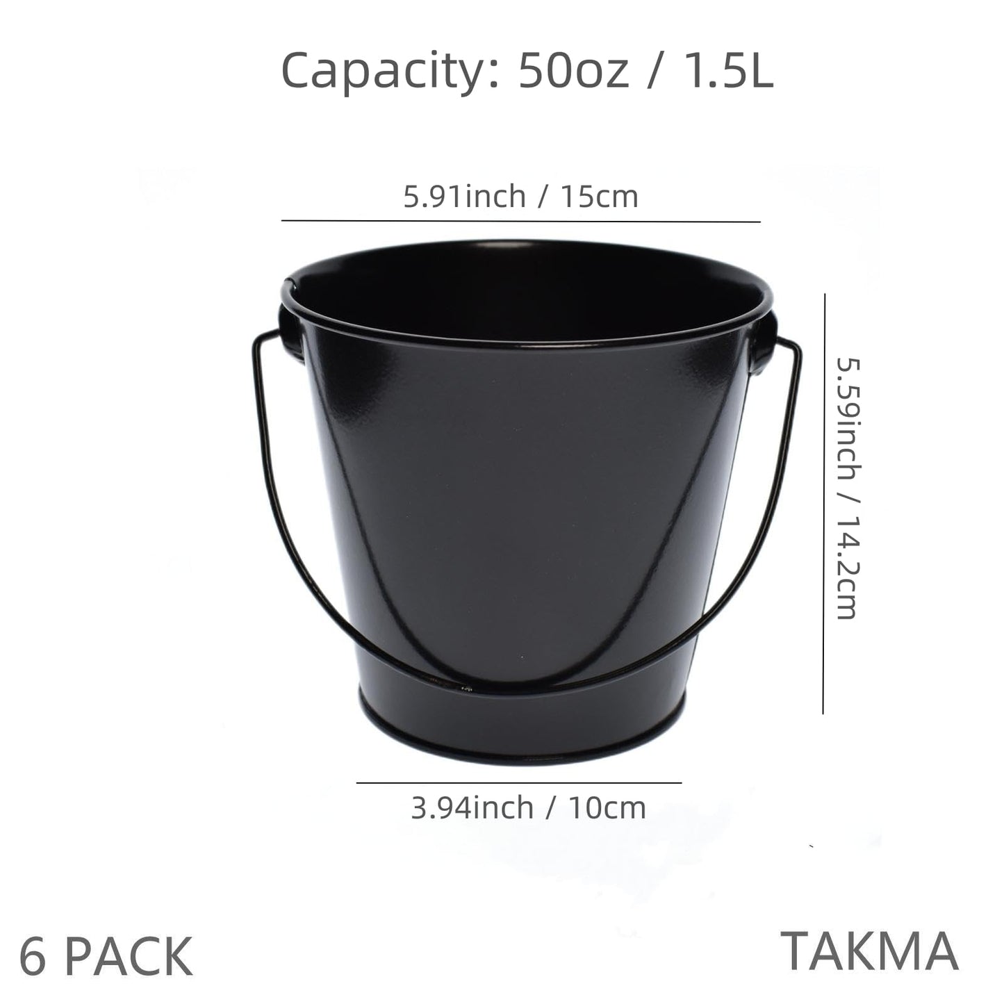 TAKMA Metal Buckets with Handle, 6 Pack 5.91 Inch Black Iron Pail, Easter Bucket,Pencil Holder and
