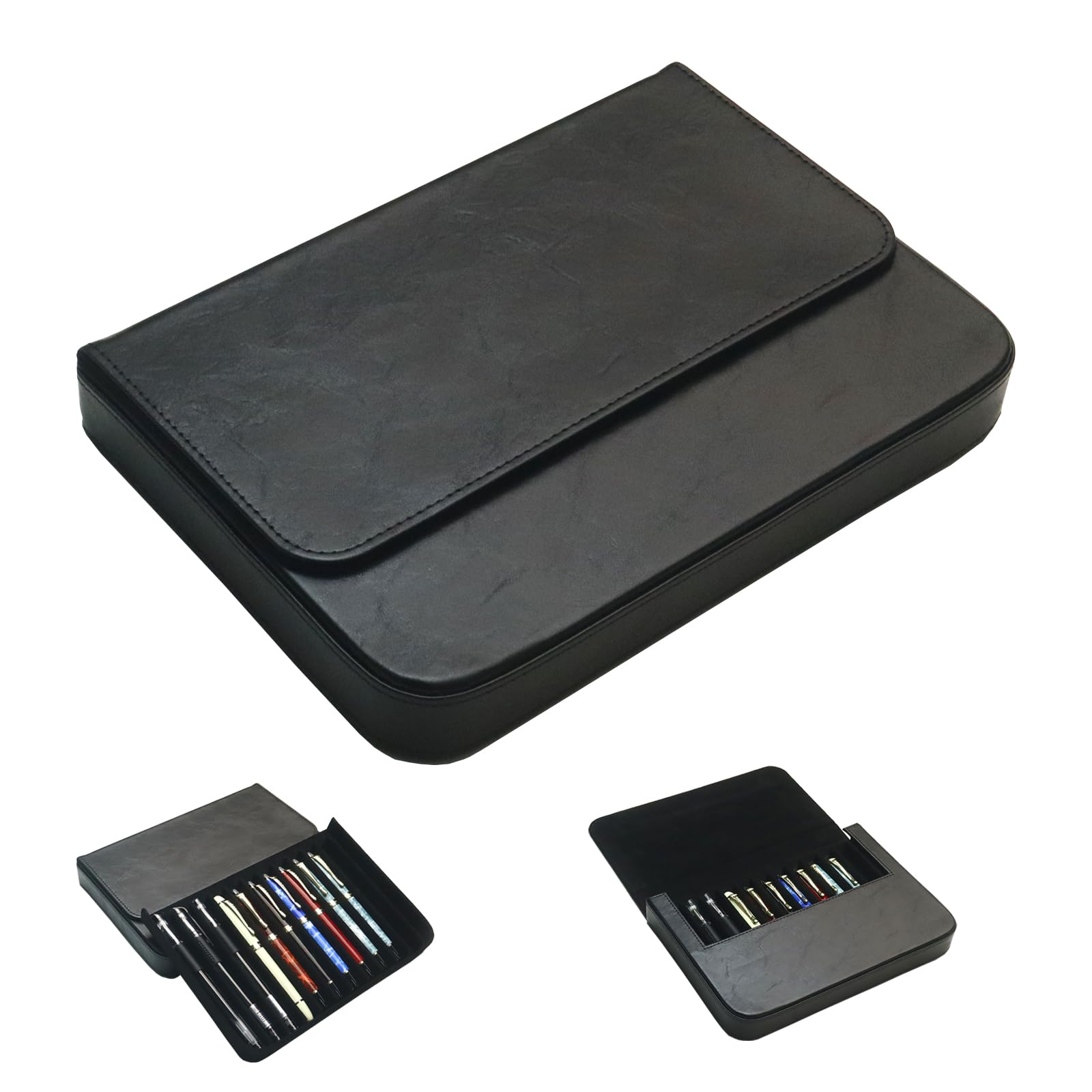 PU Leather Fountain Pen Case, 12-Slot Pen Storage Tray, Organizer(black)