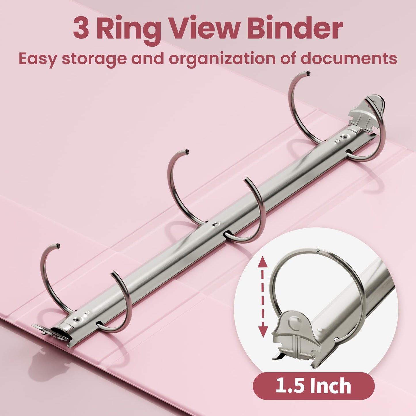 SUNEE 1.5 Inch Binders 3 Ring 4 Pack, Clear View 1 1/2 Inch Binders Three Ring PVC-Free (Fit 8.5x11