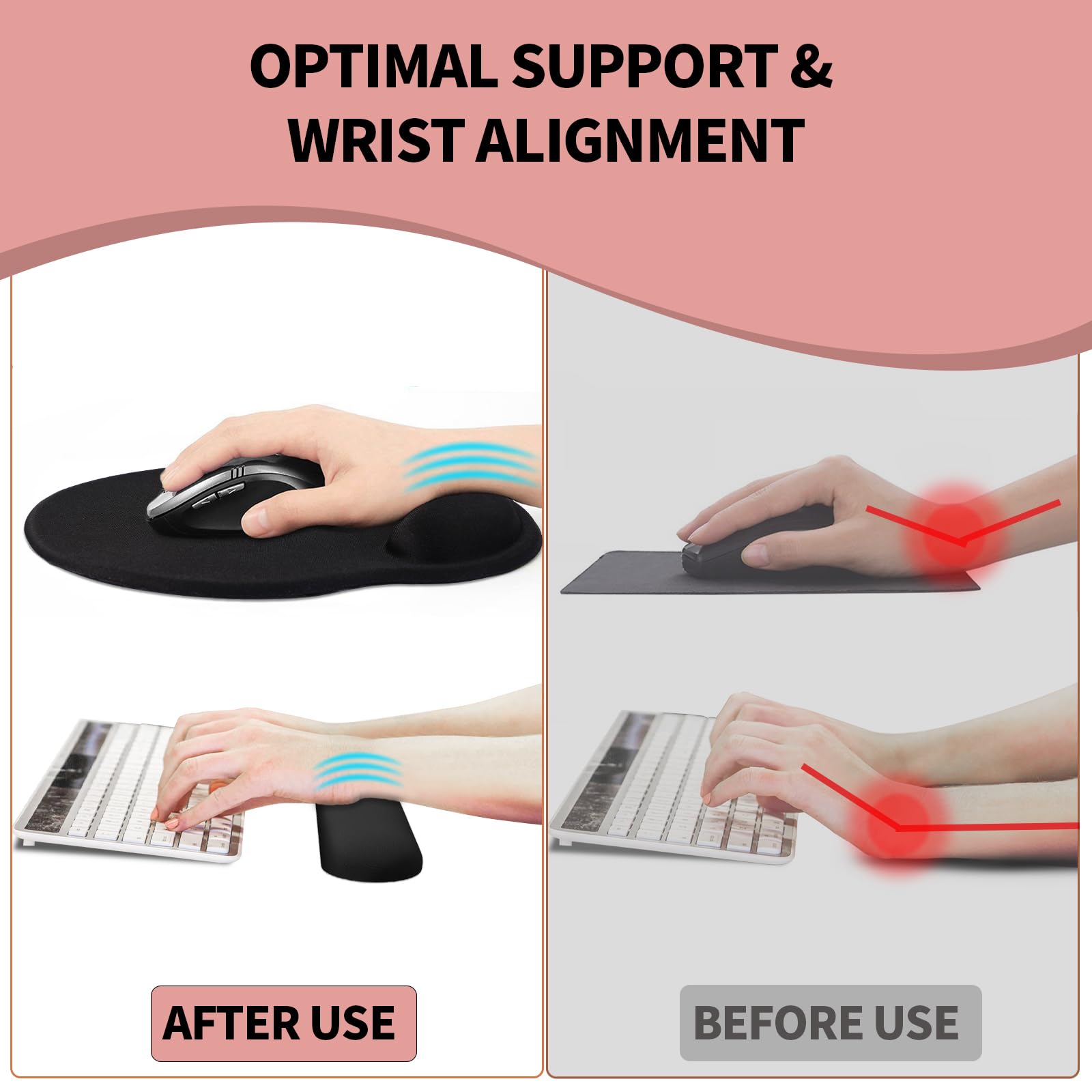 eulps Mouse Pad Wrist Support, Ergonomic Memory Foam Keyboard Wrist Pad & Gel Wrist Rest Set for