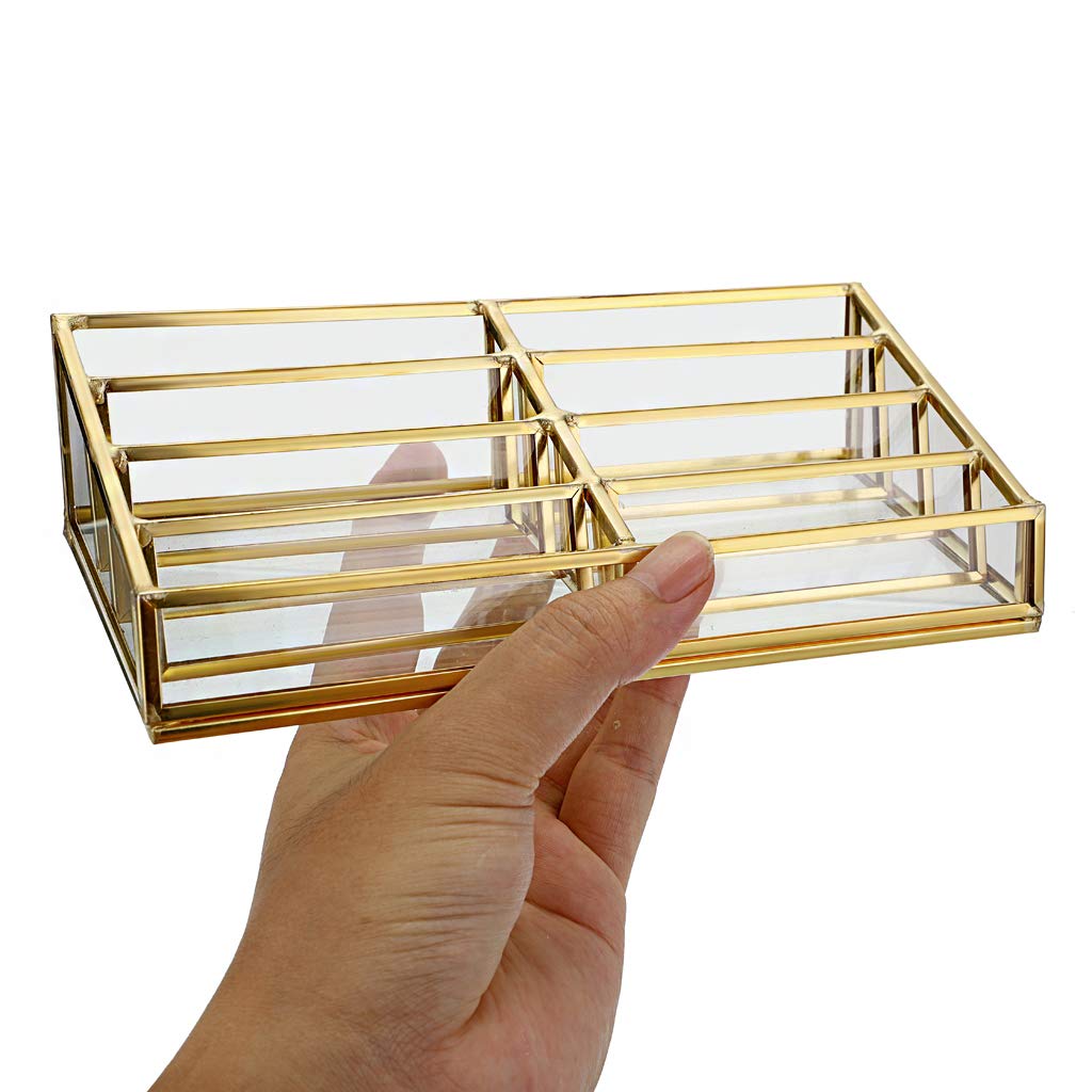 Hipiwe Gold Glass Business Card Holder Mirrored Name Cards Stand, 8 Slot
