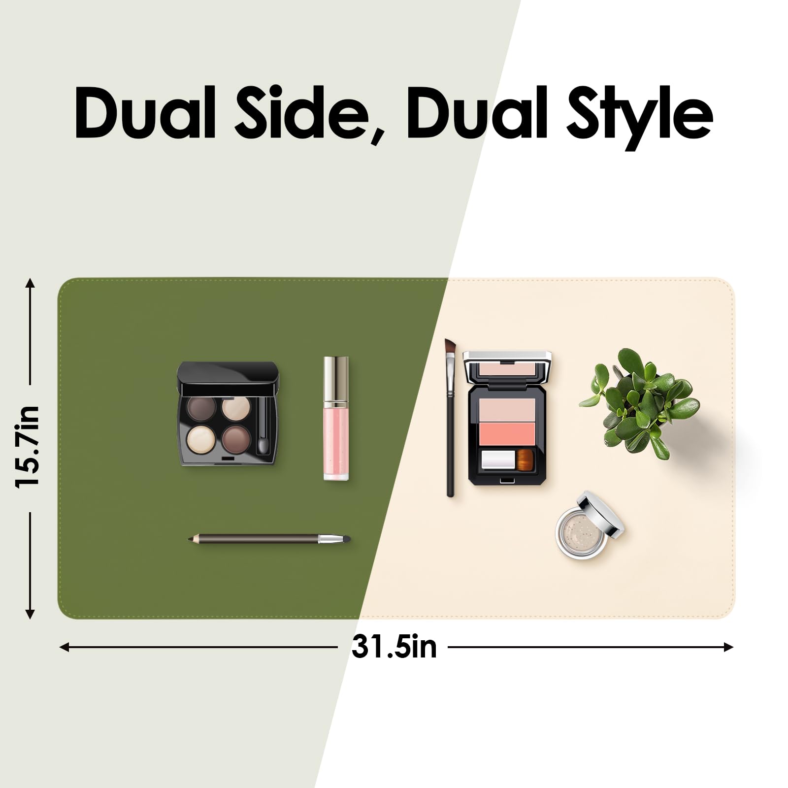 Makeup Mat for Vanity to Protect Desk Top, 31.5x15.7in, Beige&Olive Green