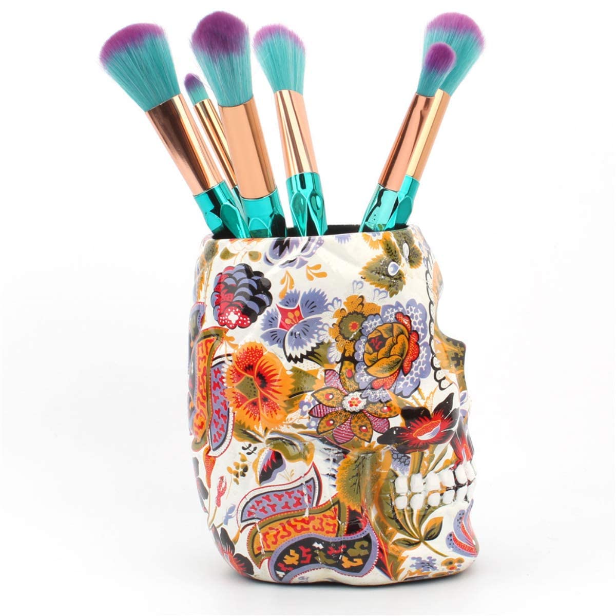 UnionKK 1 PCS Skull Pencil Holder Skeleton Pen Storage Organizer for Office Desk Skull Head Makeup