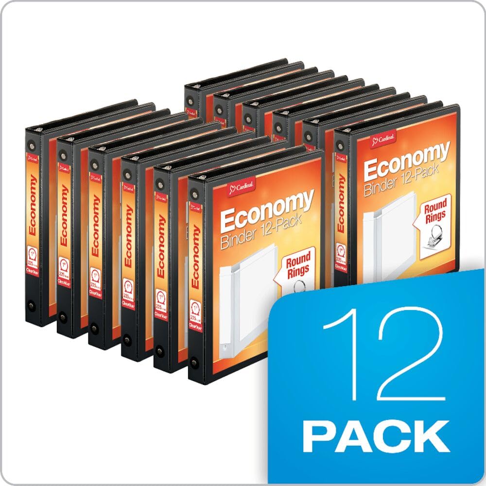 Cardinal Economy 3-Ring Binders, 1", Round Rings, Holds 225 Sheets, Clearvue Presentation View